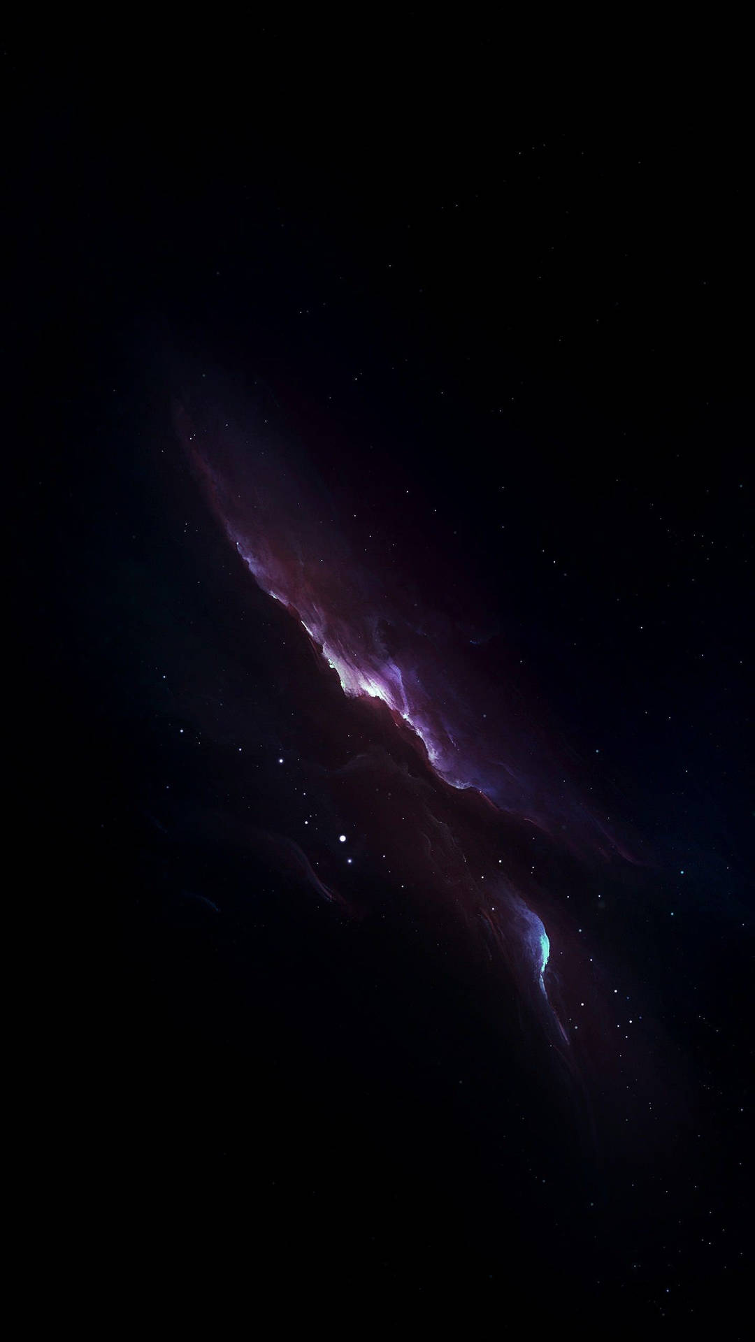 在深空中被星星包圍的發光紫色和藍色星雲。 — Oled 壁紙