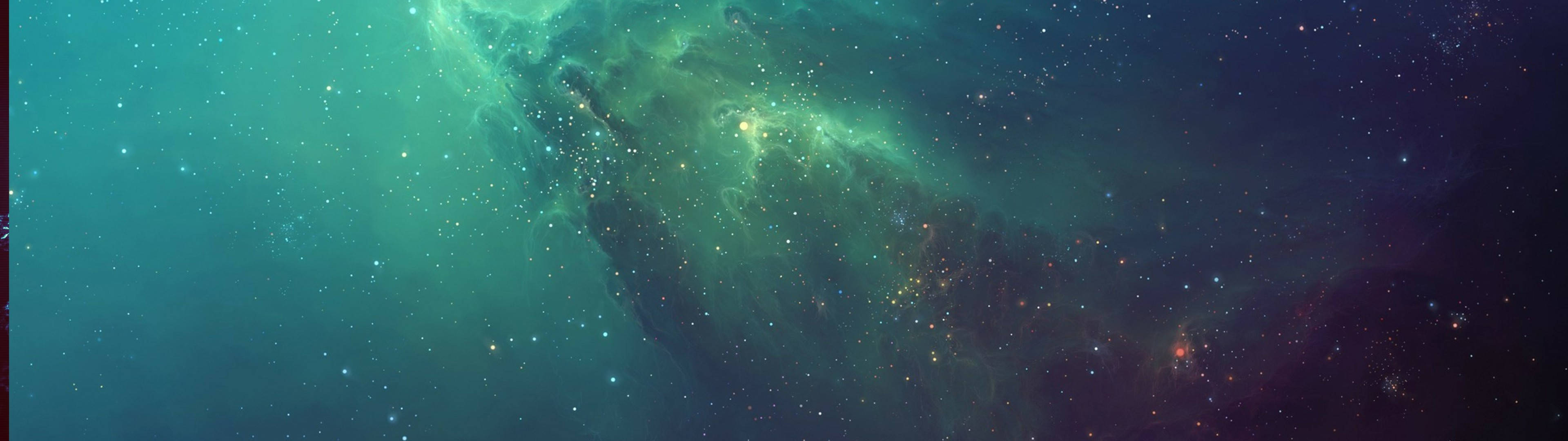 充滿活力的藍綠色和紫色星雲，充滿了深空中的星星。 — 1080P 壁紙