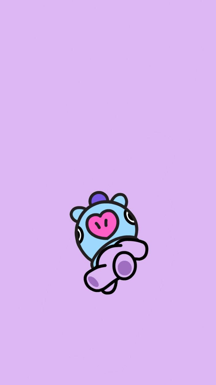 一個藍色卡通角色，在薰衣草背景上擁有粉紅色心形臉。 — Bts 壁紙