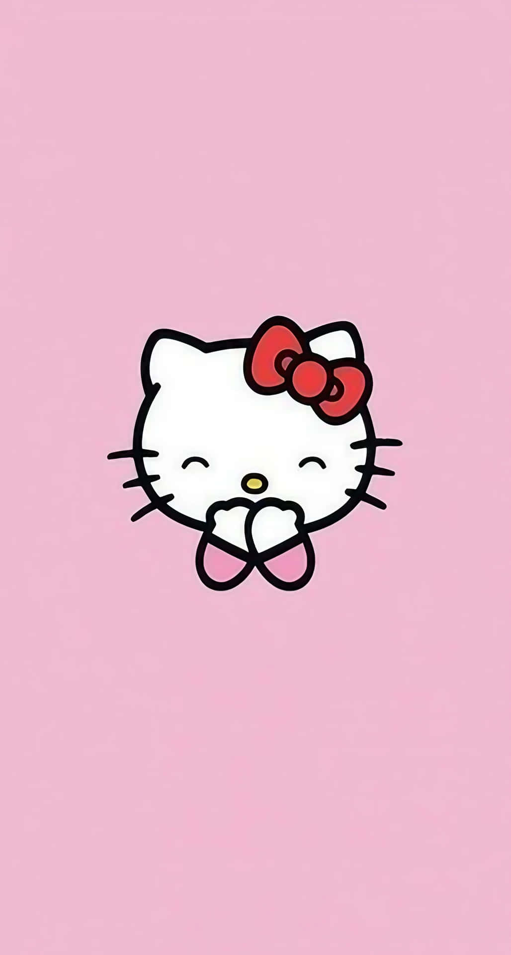 Hello Kitty 卡通角色，戴著紅色蝴蝶結和粉紅色鞋子，背景為粉紅色。 — Hello Kitty 壁紙