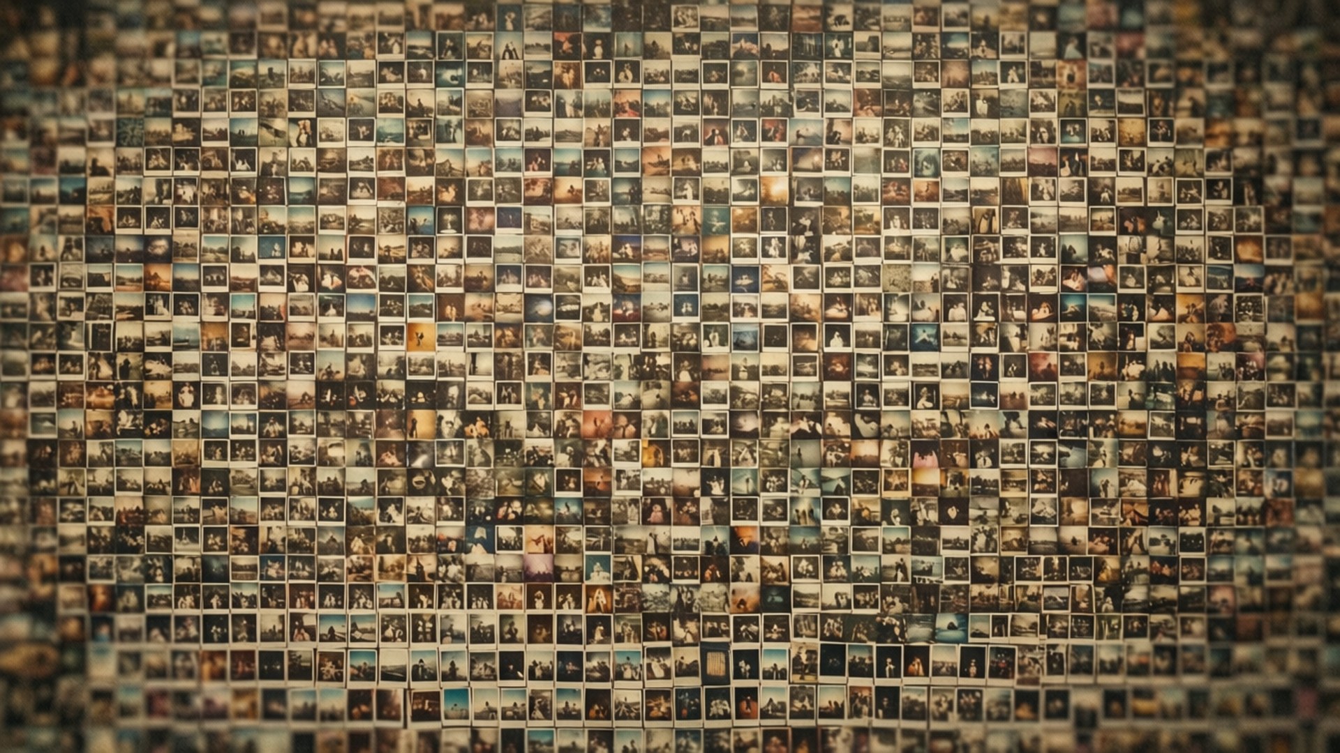 Photomontage 桌布 壁紙 — 暖色調的復古照片密集馬賽克，營造出懷舊回憶拼貼。