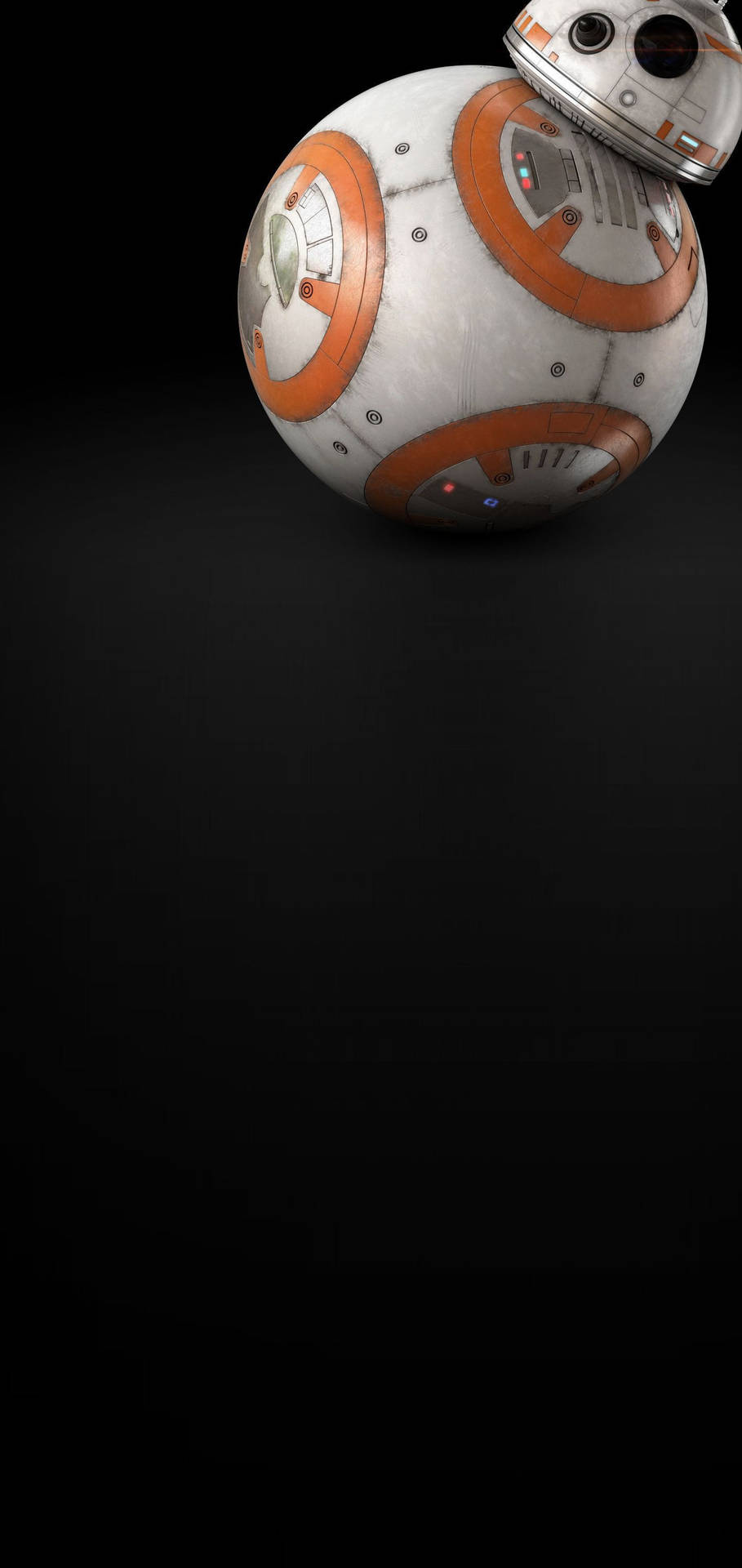 黑色背景上帶有白色和橙色面板的BB-8機器人 — Galaxy S10 壁紙