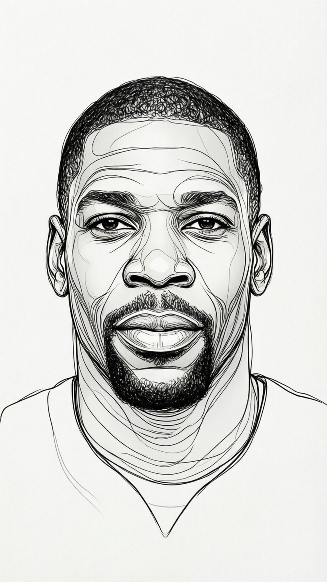 Line Art Portrait 壁紙 — 一幅詳細的黑白線條藝術肖像，描繪一位留鬍鬚、眼神銳利的男子，背景為素色。