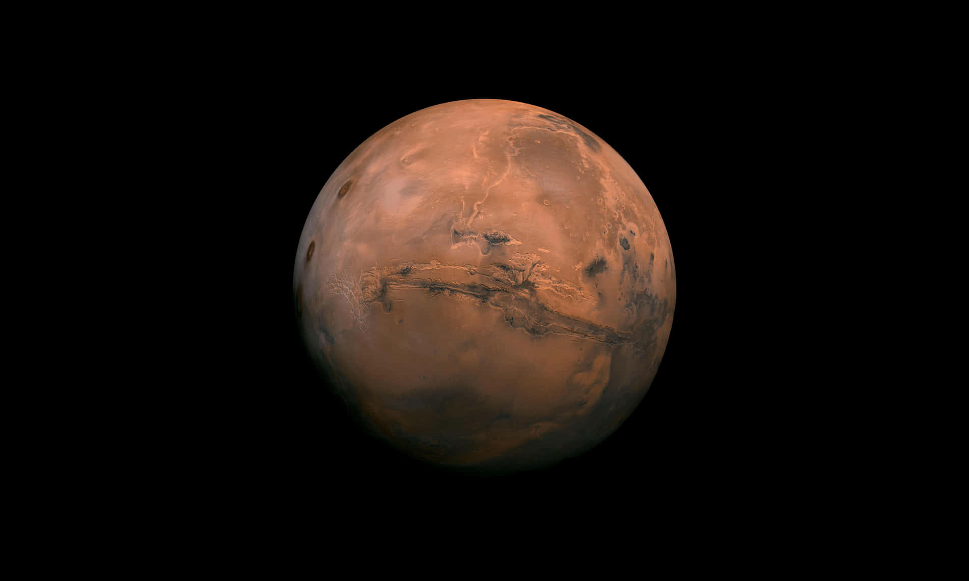 火星在黑色太空背景下顯示出可見的表面特徵。 — 4K 壁紙