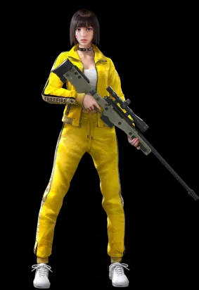 動漫風格的女兵身穿黃色服裝手持狙擊步槍。 — Free Fire 壁紙