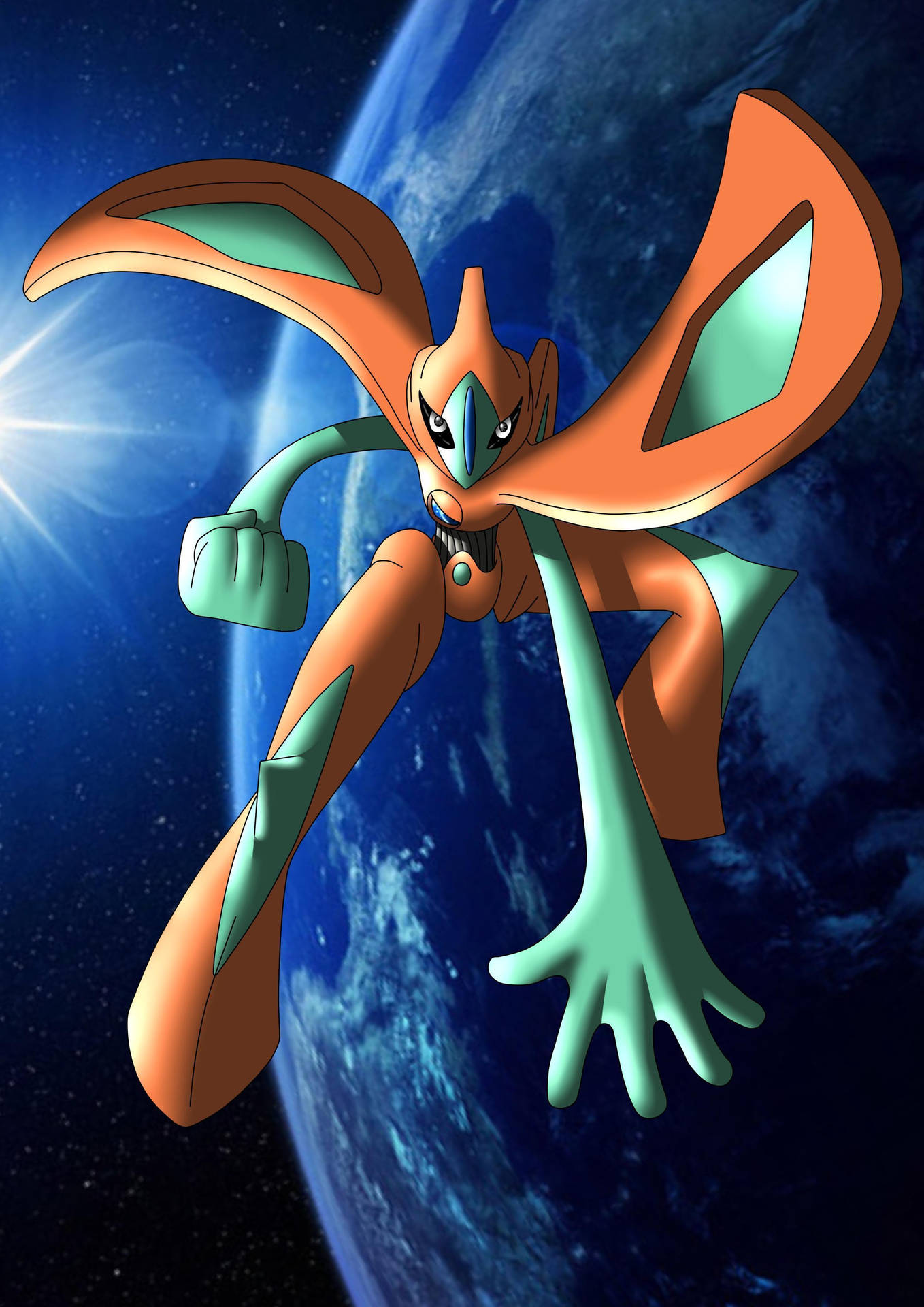動漫生物在太空中飛行，背景是地球。 — Pokémon 手機 壁紙