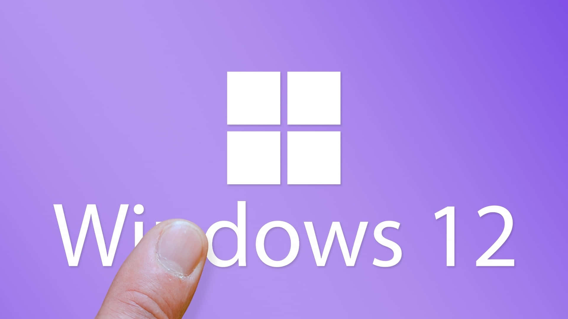  壁紙 — 手指輕觸紫色漸變背景上的Windows 12標誌。