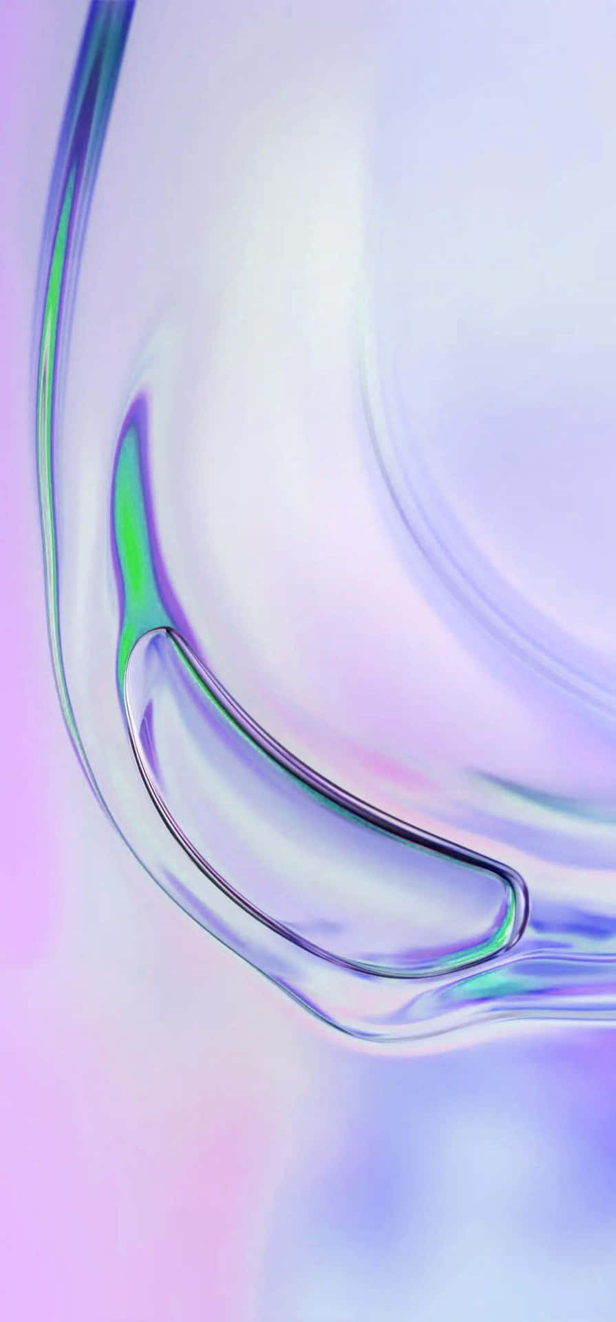  壁紙 — 流動的彩虹色液體在柔和的粉彩漸變背景上形成平滑的曲線。