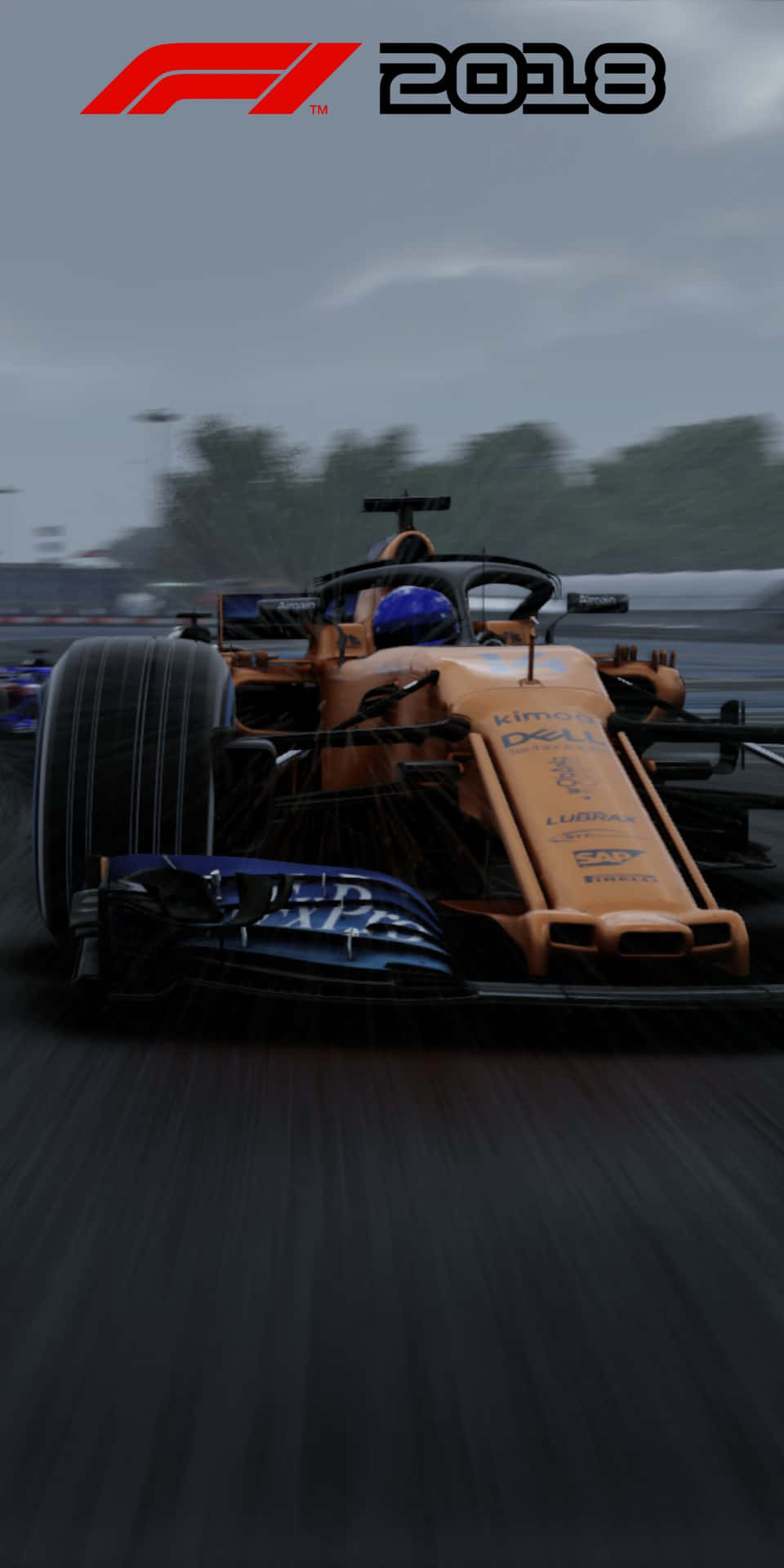一級方程式賽車在雨中濕滑賽道上飛馳。 — F1 壁紙