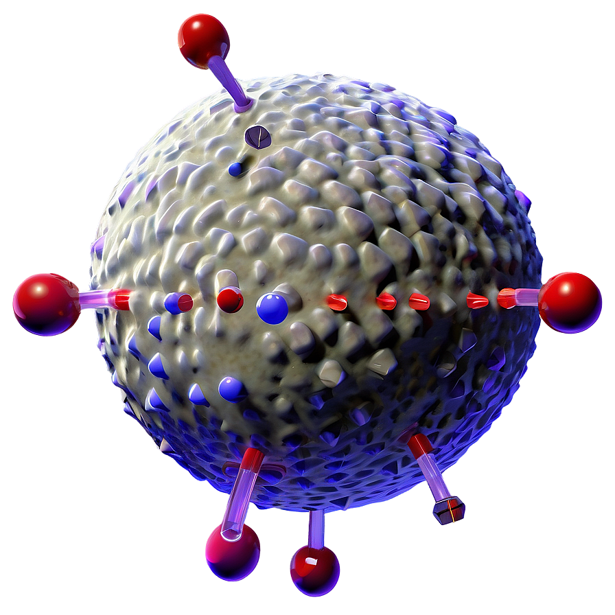 一個帶有紅色和藍色突起的發光病毒粒子。 — 3D 壁紙