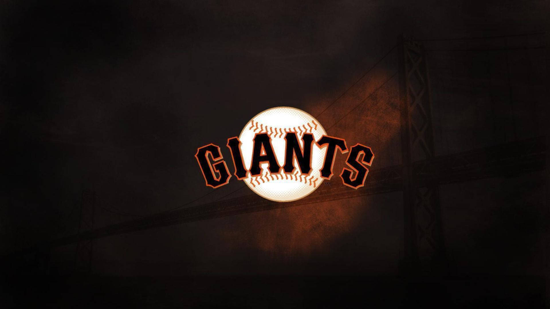 一個發光的棒球標誌，帶有「GIANTS」文字，襯托在黑暗的橋樑輪廓上。 — MLB 壁紙