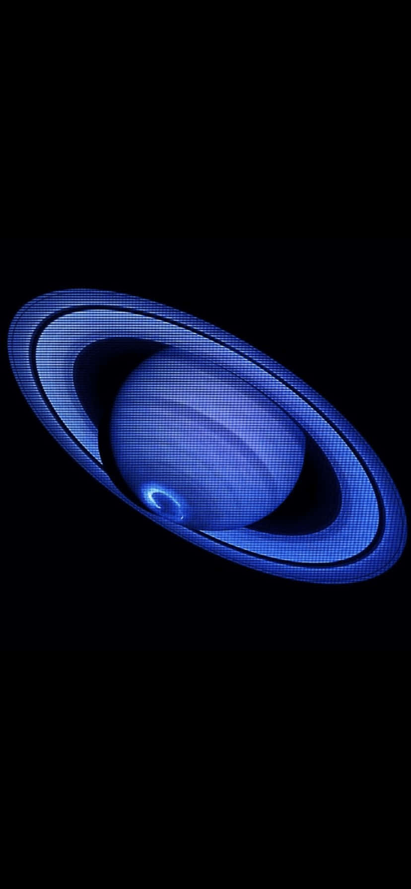  壁紙 — 一顆帶有光環的發光藍色行星，在漆黑的虛空中以數位藝術風格散發光芒。