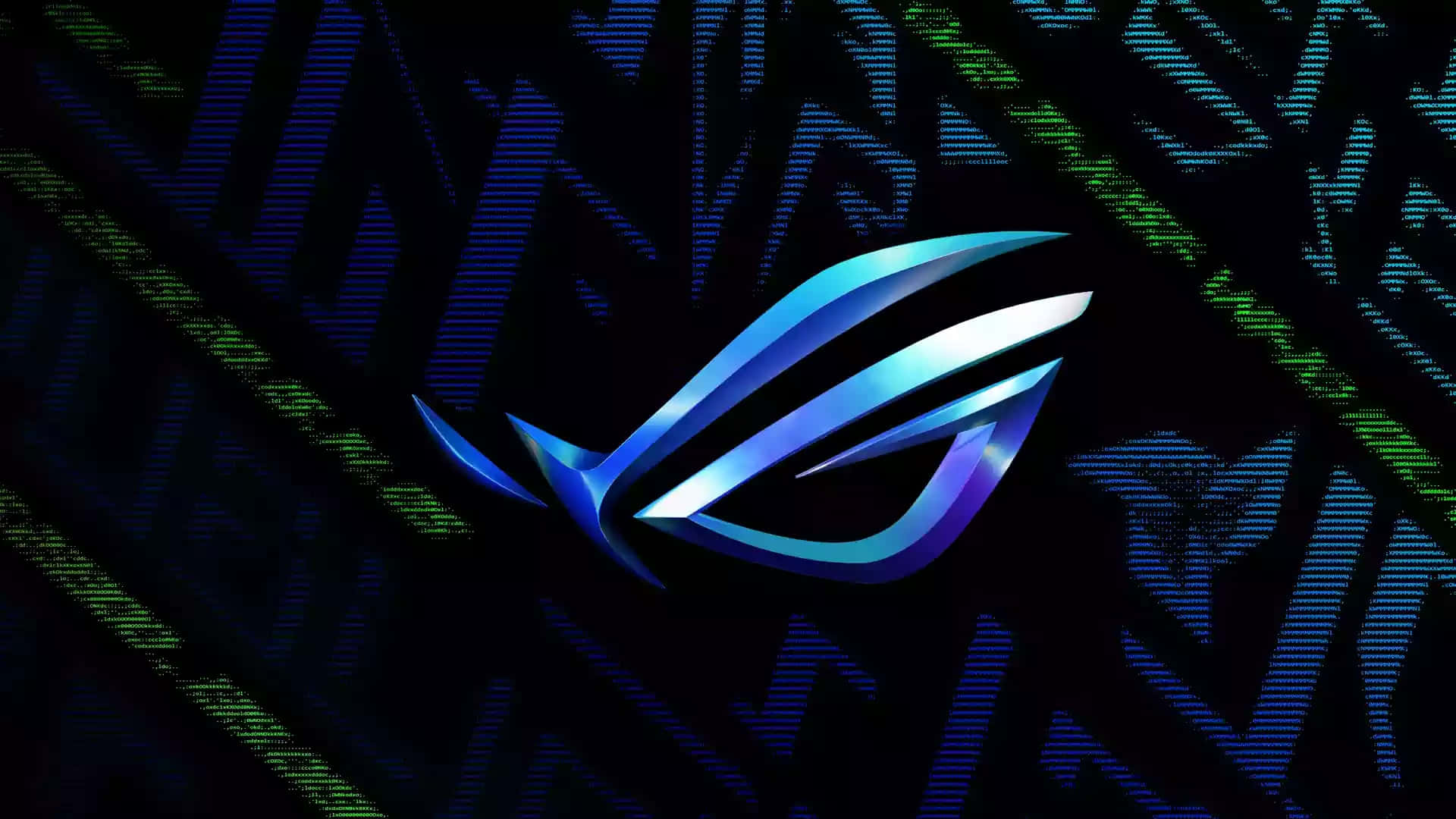 在深色數位圖案背景上發光的 ROG 遊戲標誌 — Asus 壁紙