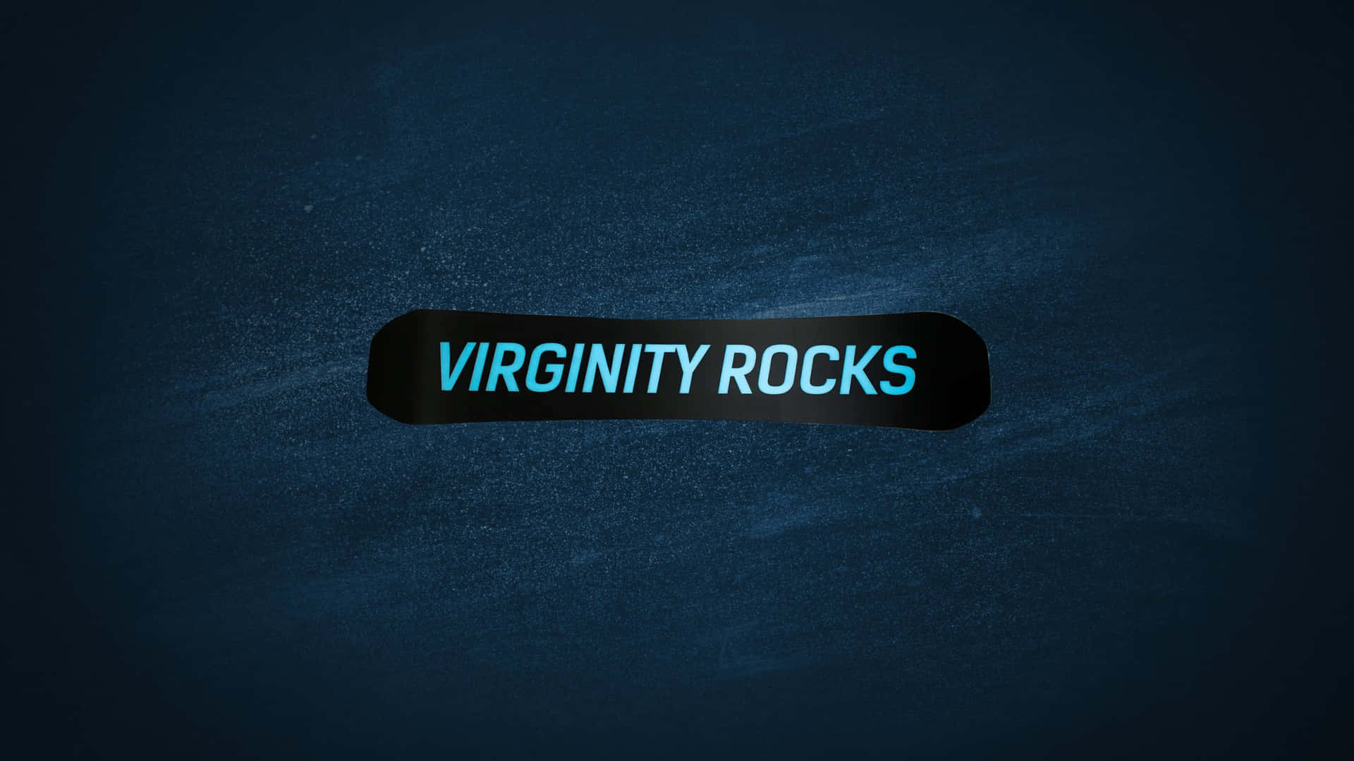  壁紙 — 一個發光藍色文字標誌，上面寫著 virginity rocks，居中放置在深色紋理背景上。