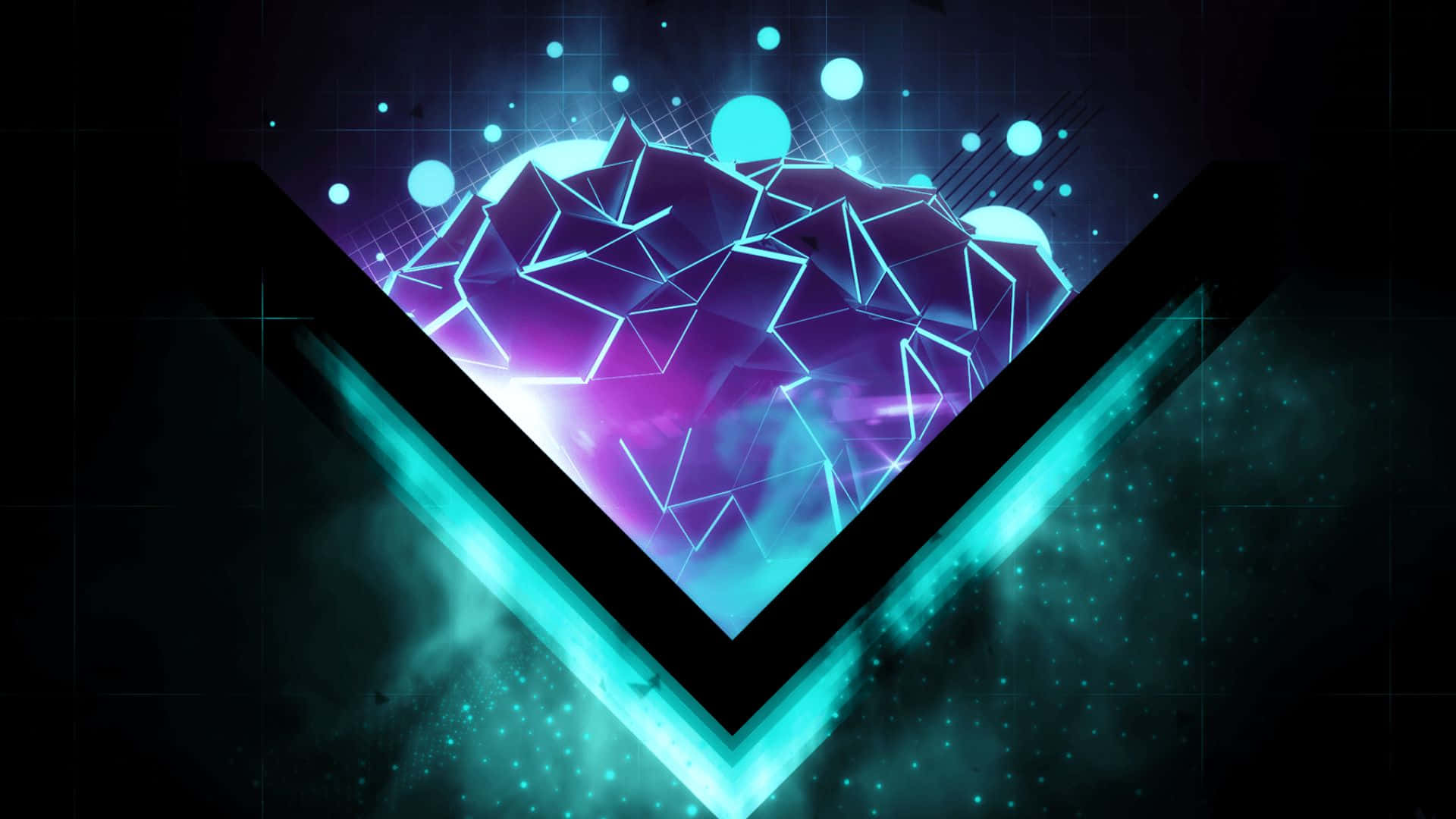 Minimalist Geometric 桌布 壁紙 — 一個發光的幾何鑽石形狀在黑暗的數位背景上以霓虹藍色和紫色光脈動。