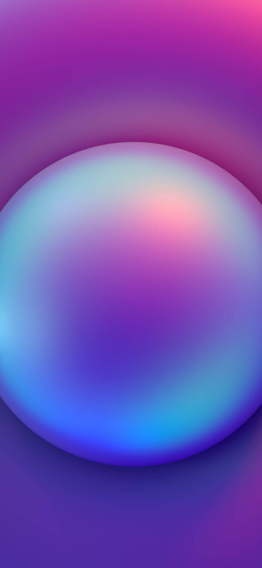 一個發光的球體，在紫色背景上帶有藍色和粉紅色漸變。 — iOS 16 壁紙 壁紙