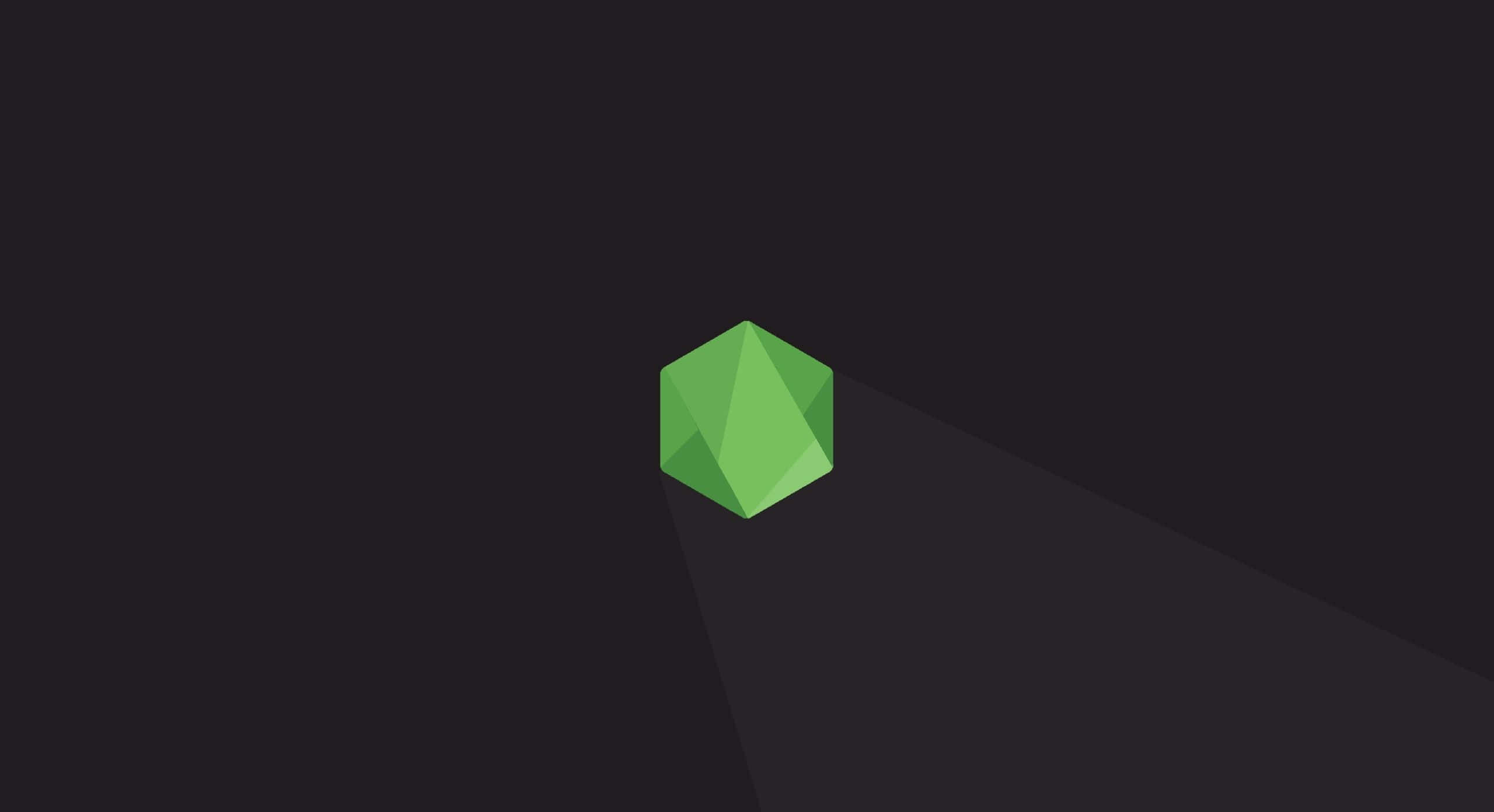 Javascript 桌布 壁紙 — 一個發光的綠色幾何形狀在深色背景上投射出銳利的陰影。