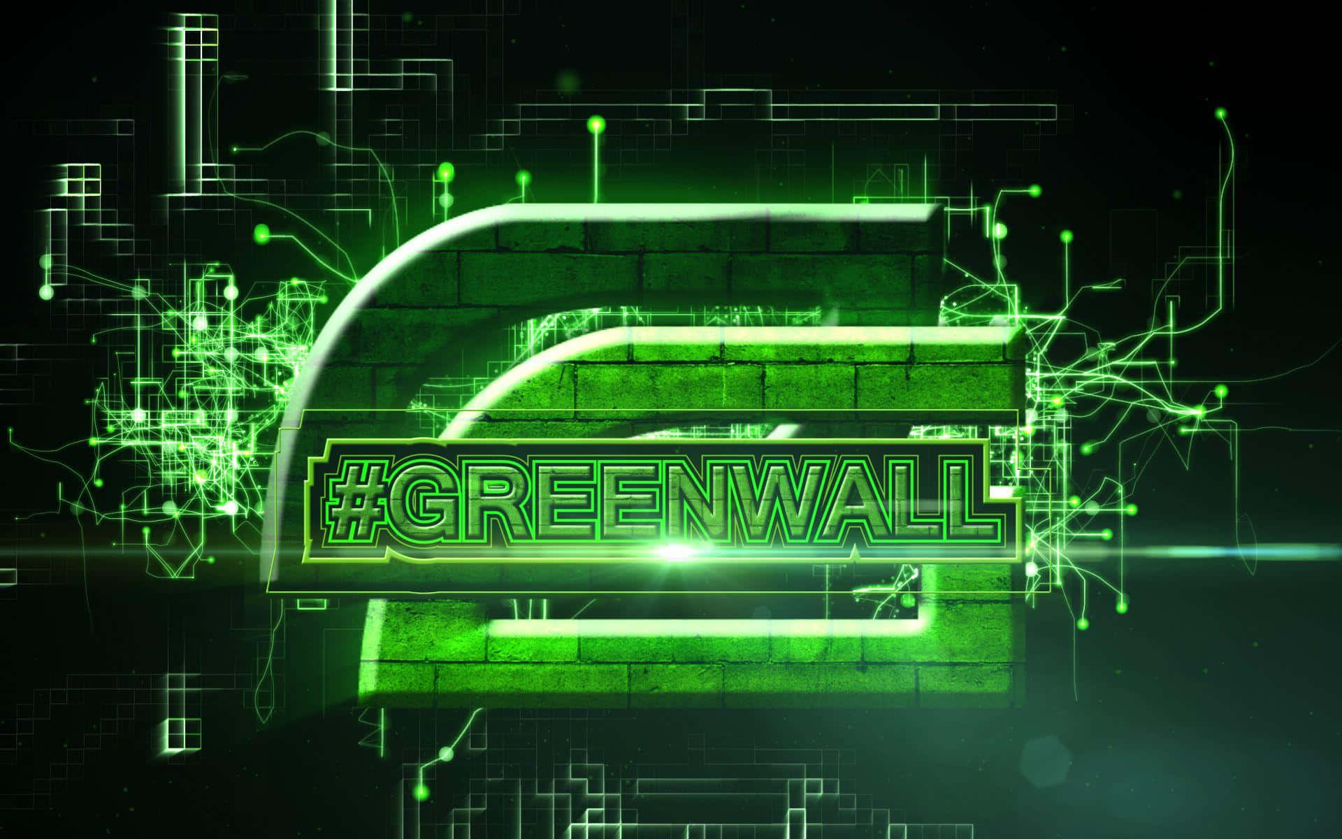 Optic Gaming 桌布 壁紙 — 一個發光的綠色 hashtag greenwall 在深色背景上與數位電路一起脈動。