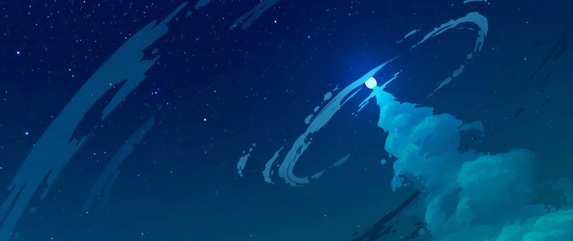 星空夜空下，發光的月亮和旋轉的雲彩的天體場景。 — 夜空 壁紙