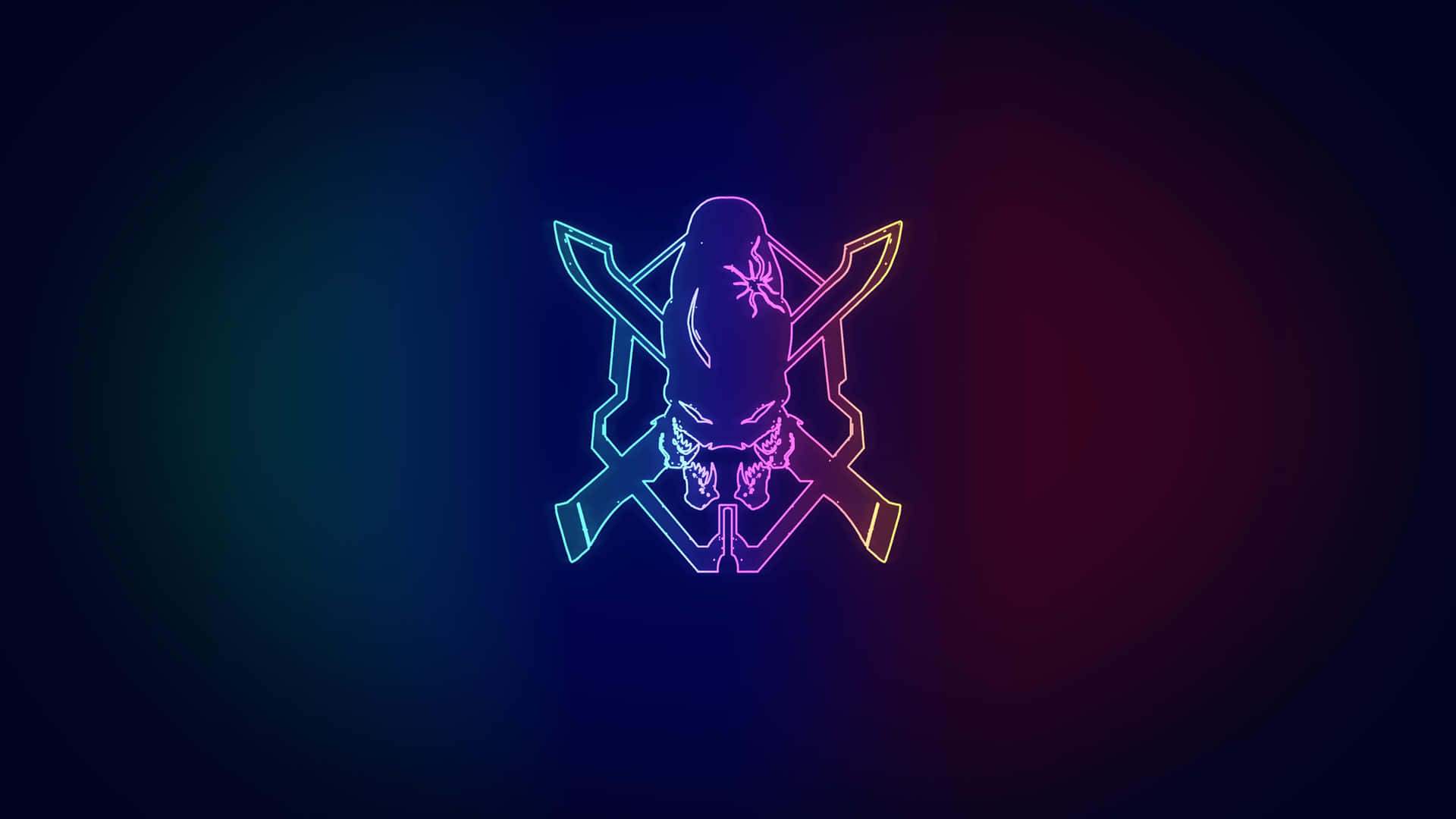 發光的霓虹骷髏頭，交叉著兩把劍，背景是深色漸變。 — Fortnite 壁紙