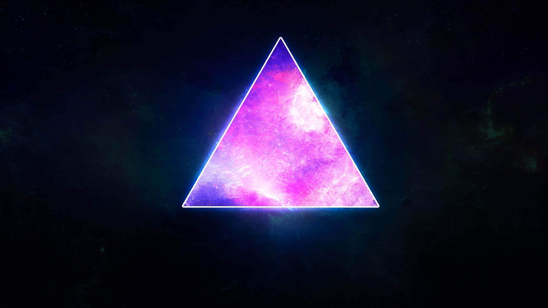  壁紙 — 一個發光的霓虹三角形框住一個旋轉的紫色星雲，背景是繁星點點的宇宙虛空。