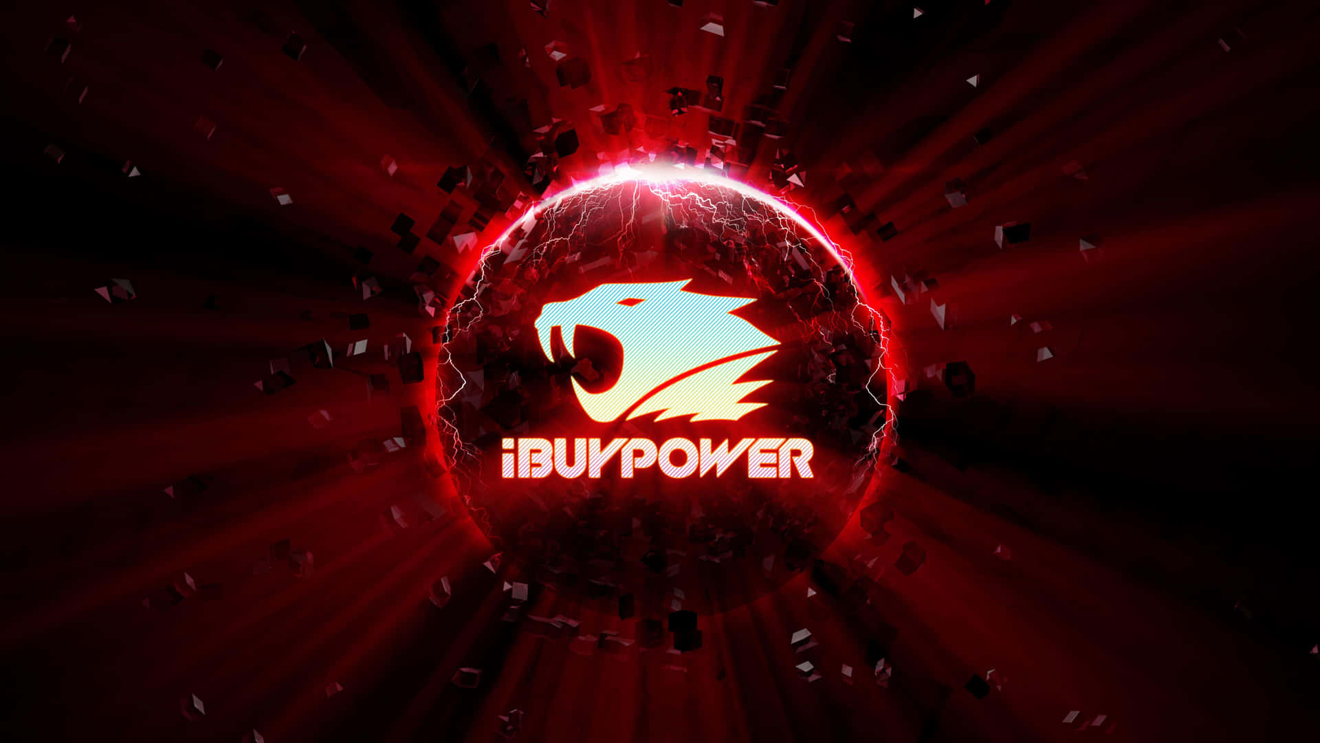 一個發光的紅色球體，帶有老虎標誌和 iBUYPOWER 文字，散發能量。 — 1080P 壁紙
