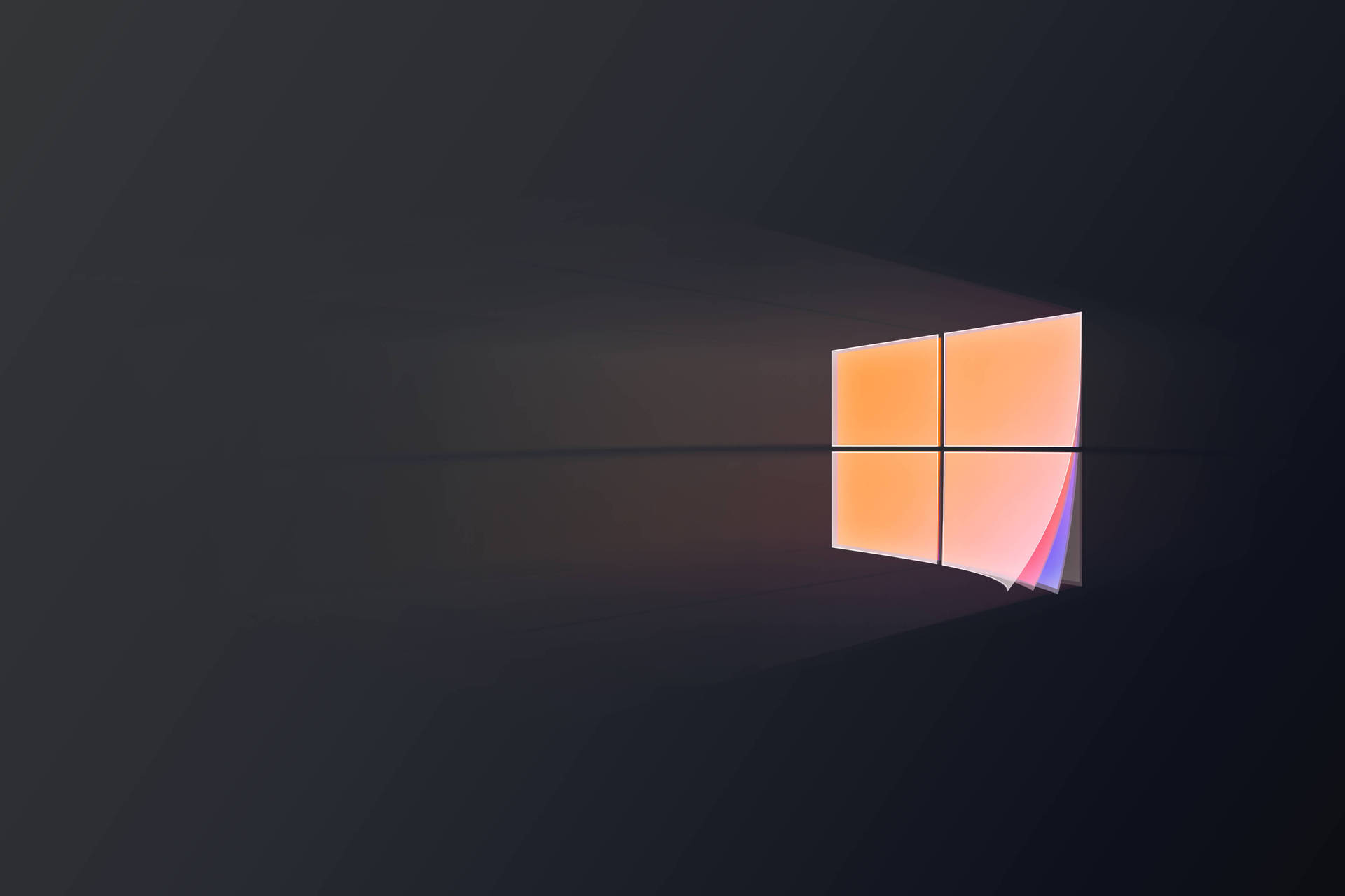 Windows標誌窗戶在黑暗背景上發出溫暖的光芒 — Windows 11 壁紙
