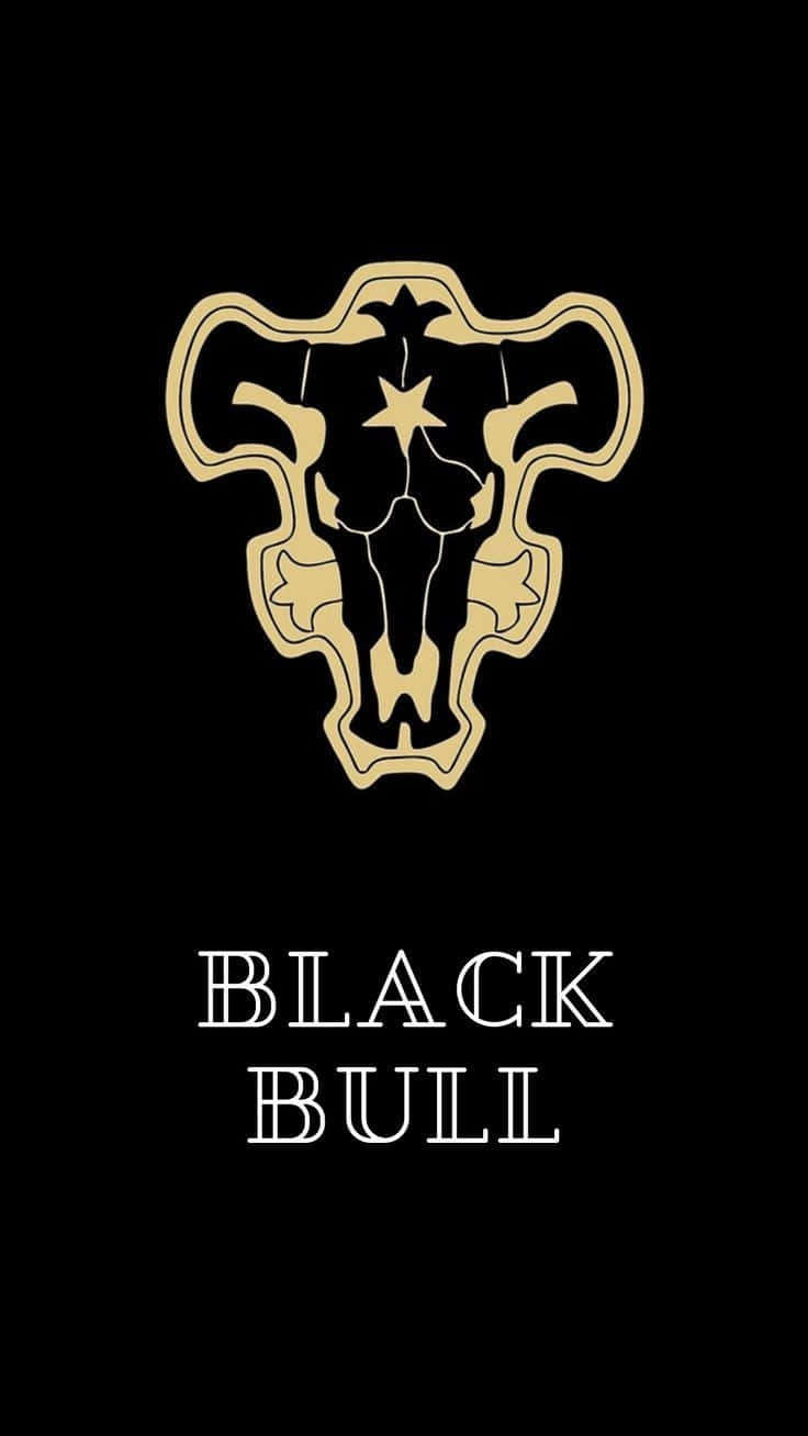  壁紙 — 金色公牛頭骨標誌，帶有星星，黑色背景，文字為 black bull。