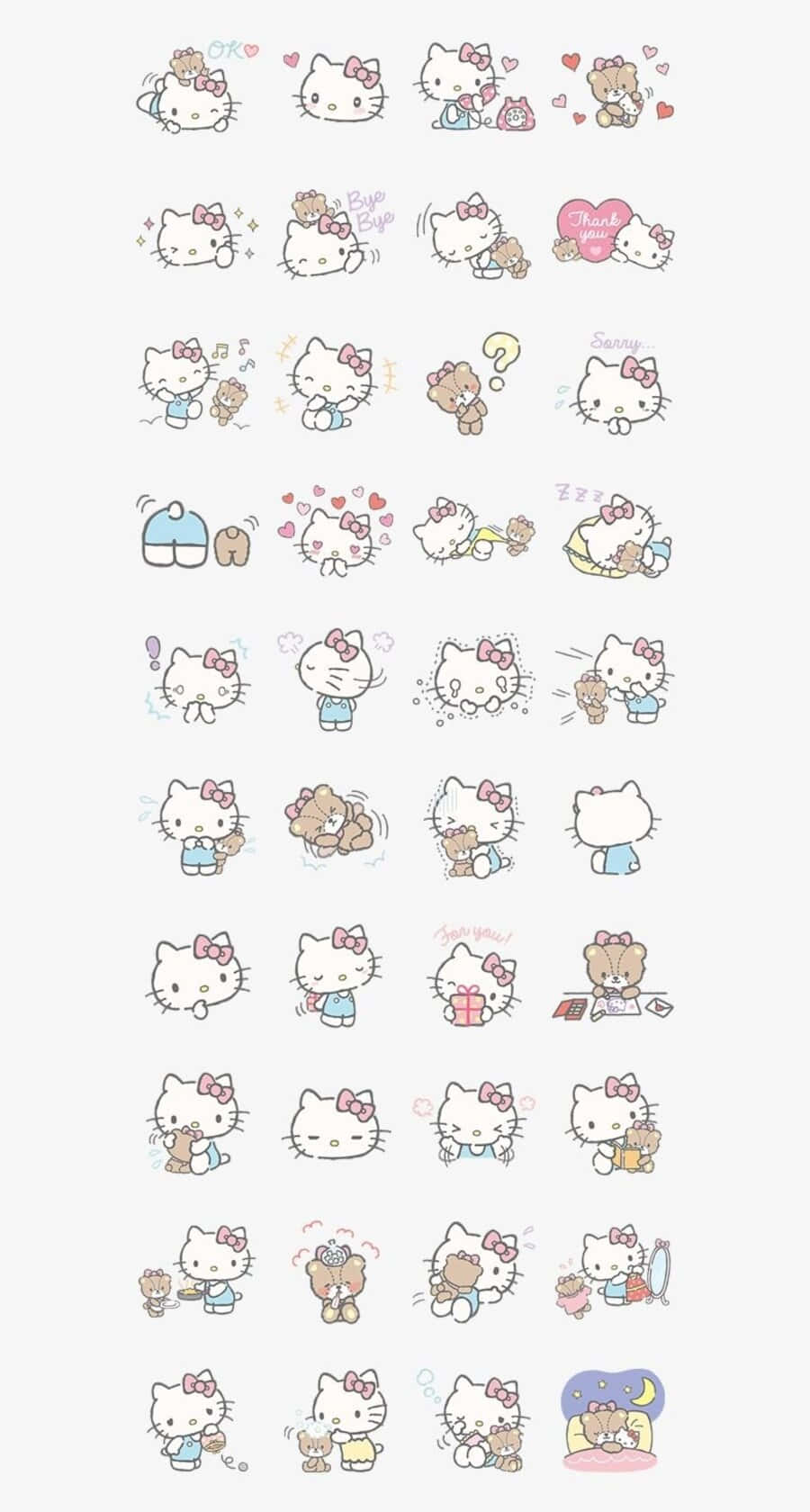 粉彩色的Hello Kitty和朋友們貼紙，展示可愛的互動。 — Hello Kitty 壁紙