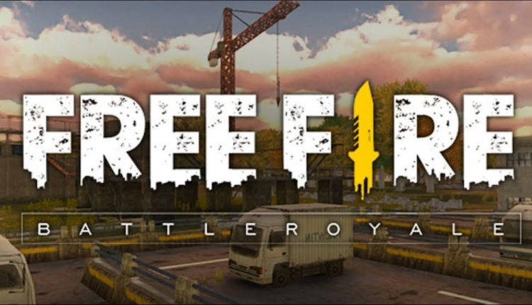 大逃殺遊戲標誌，包含卡車和起重機，背景為日落。 — Free Fire 壁紙