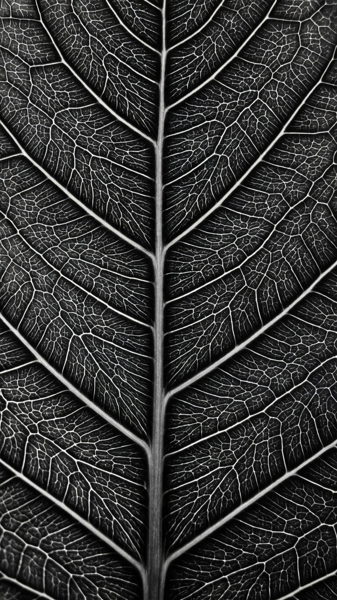 Leaves 桌布 壁紙 — 高對比度黑白微距鏡頭，揭示葉片表面錯綜複雜的葉脈紋理。