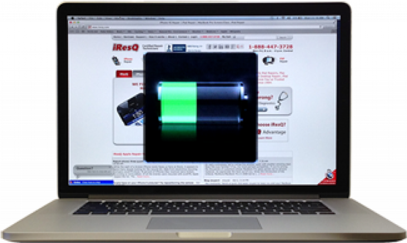 筆記型電腦螢幕在網站上顯示電池充電圖形。 — Macbook Pro 壁紙