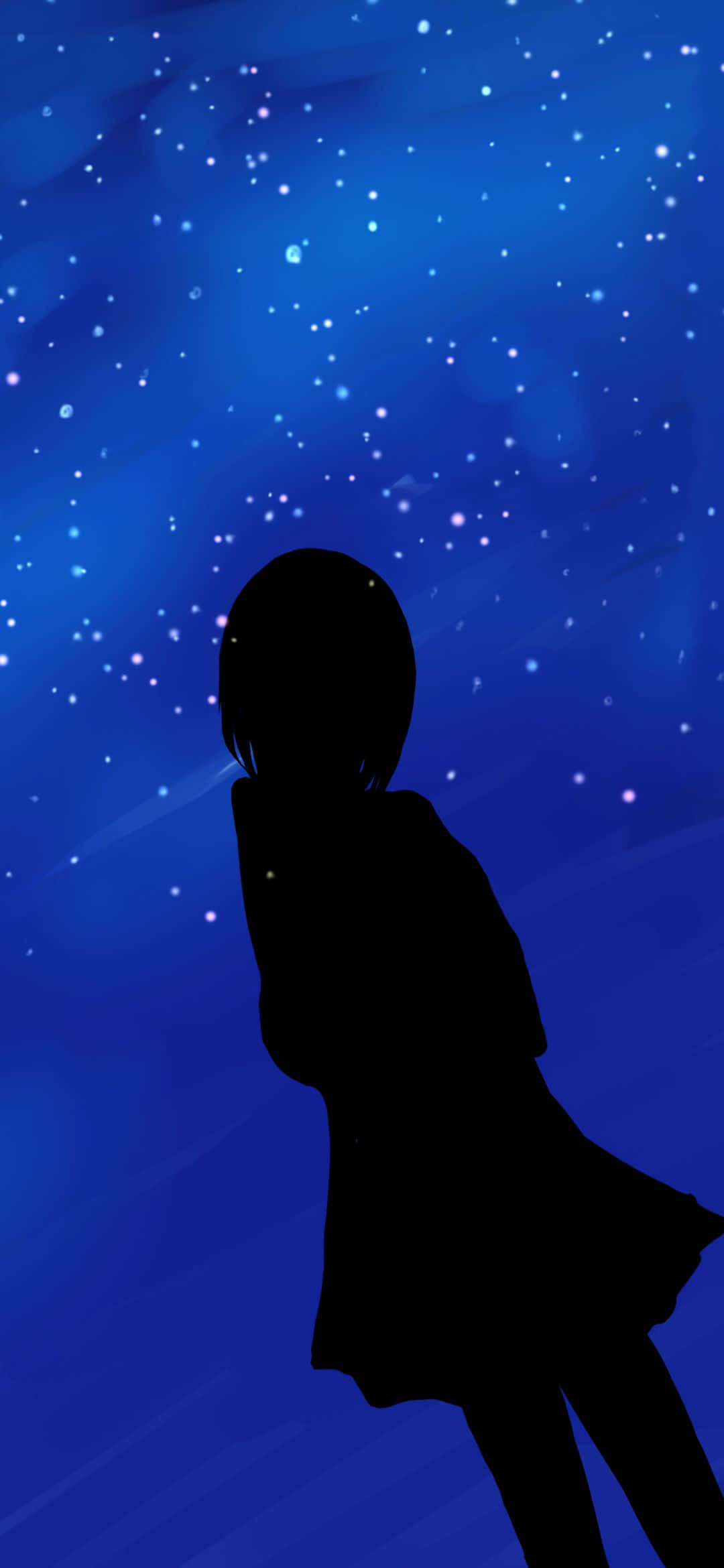 一個女孩的剪影站在星空下。 — iPhone 13 Pro 壁紙