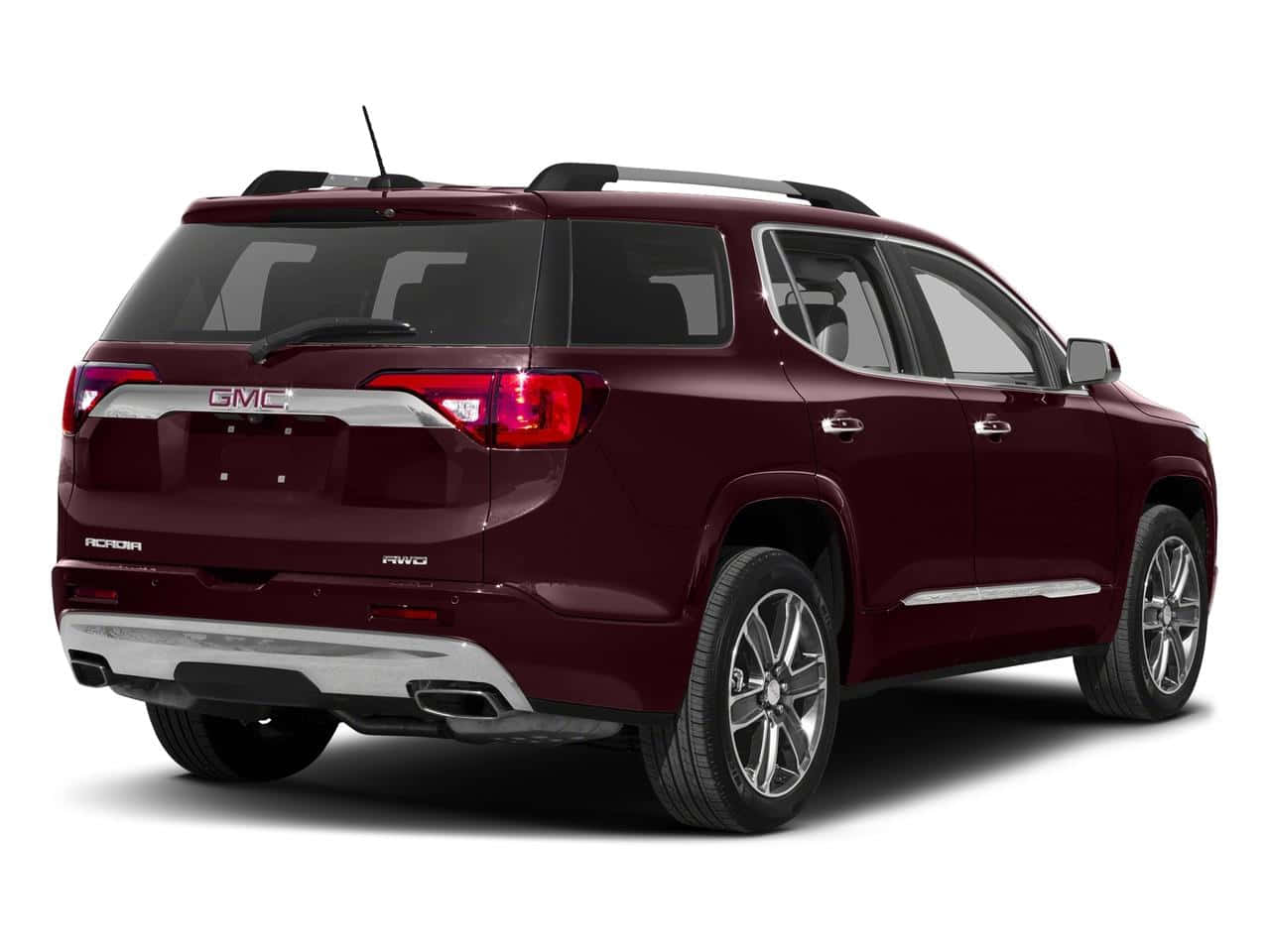 Gmc Acadia 桌布 壁紙 — 一輛栗色GMC Acadia SUV以車尾四分之三角度展示在純白背景前。