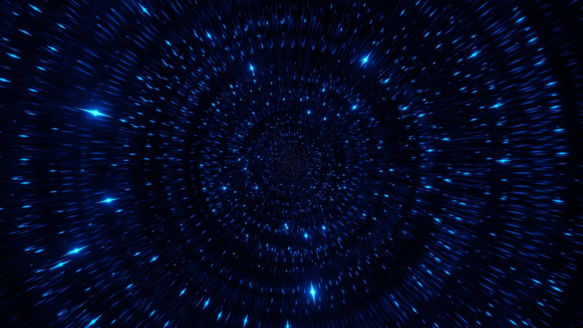  壁紙 — 一個迷人的藍色宇宙隧道，星星劃過並匯聚向黑暗中心。
