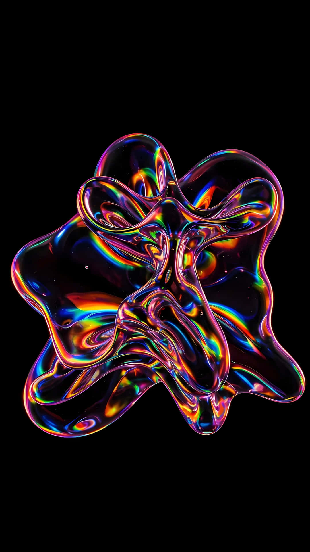  壁紙 — 迷人的虹彩液體雕塑在漆黑虛空中旋轉出彩虹色調。