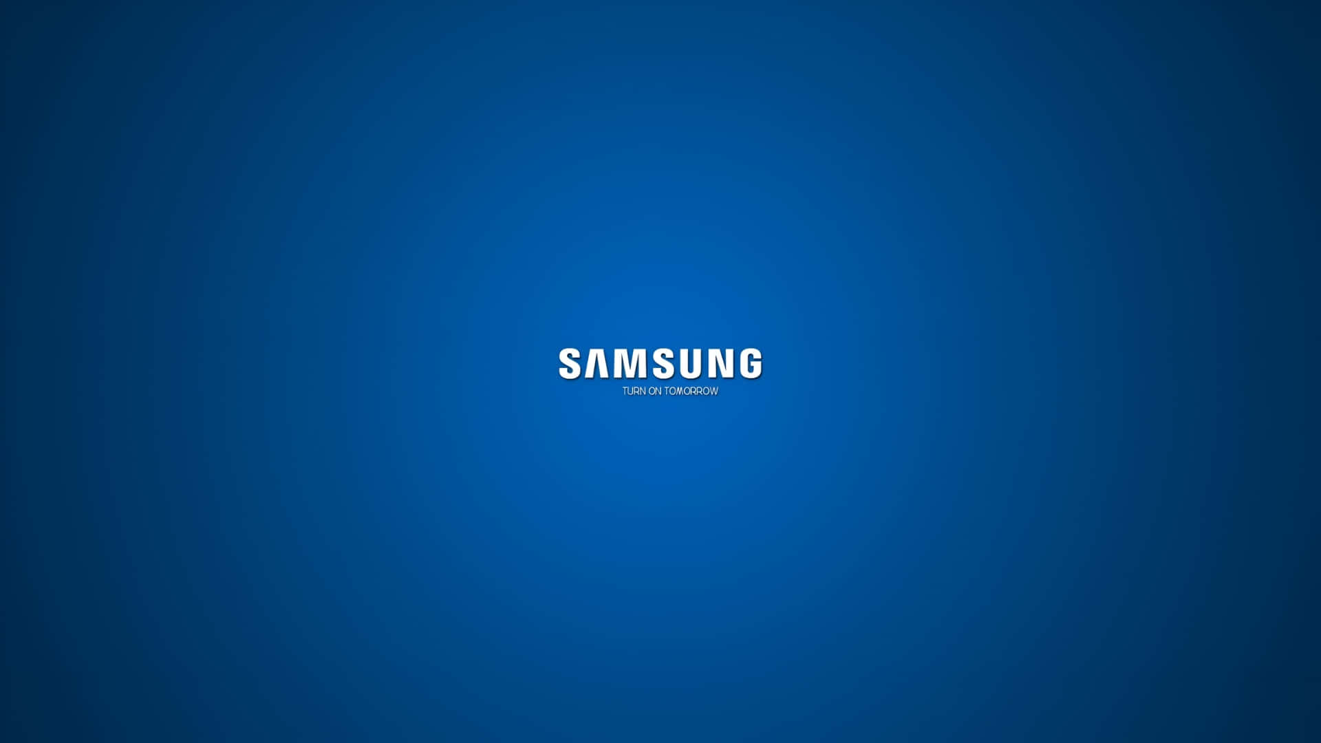  壁紙 — 簡約藍色漸層背景，中央放置白色Samsung標誌及標語。