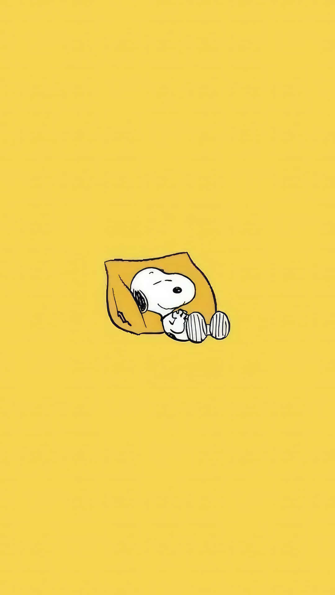  壁紙 — 一隻極簡卡通狗在黃色枕頭上，對著純黃色背景安詳地睡覺。