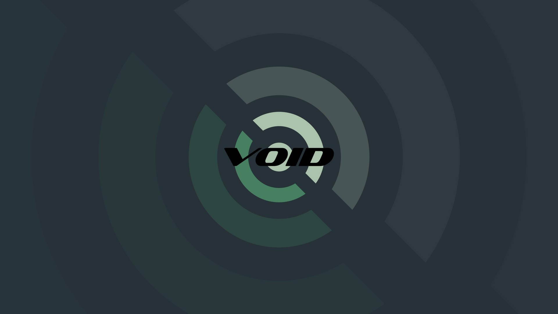 一個深青色的抽象設計，帶有同心圓和粗體黑色文字「void」。 — Linux 壁紙