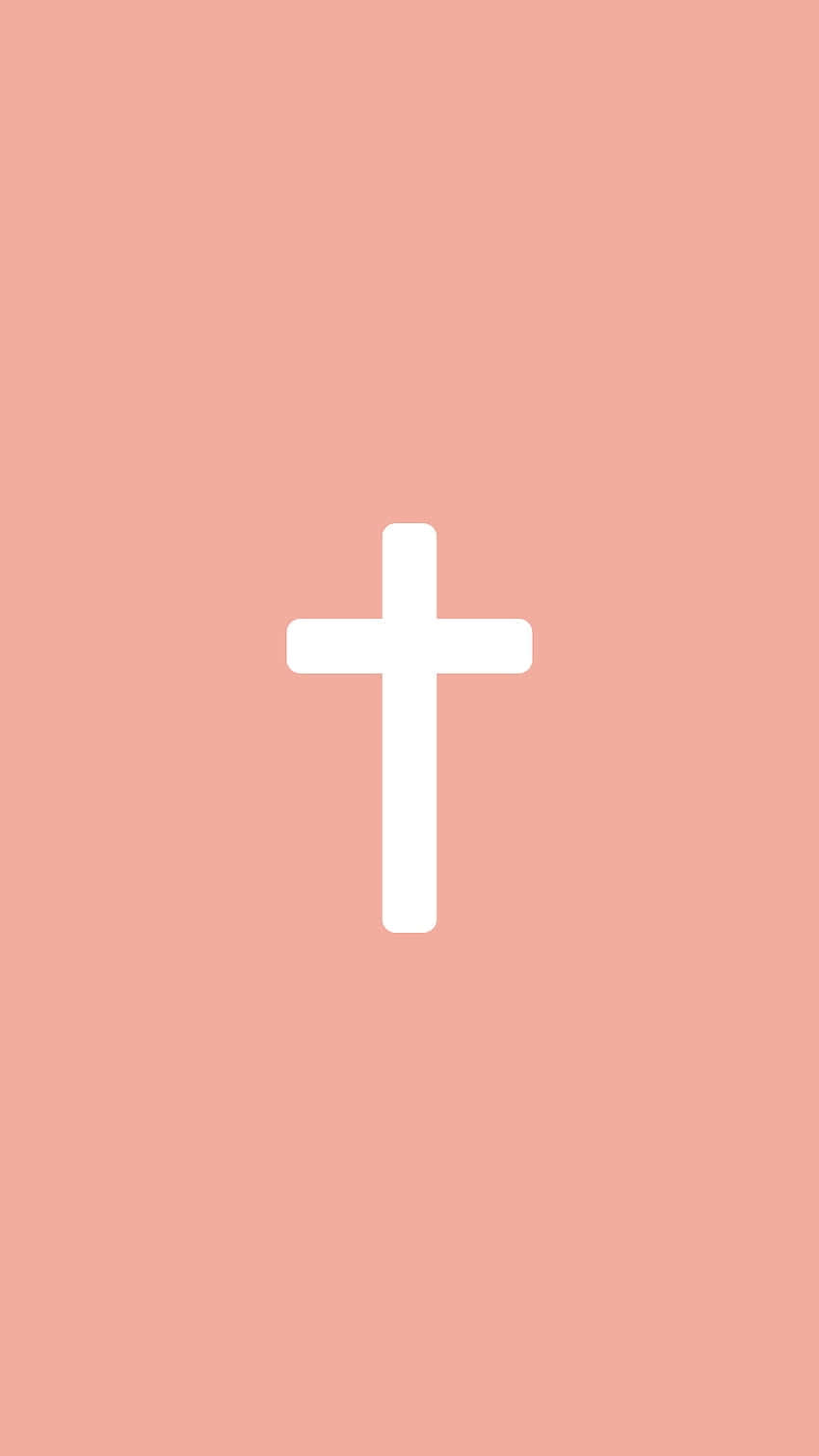 Christian Girl Aesthetic 桌布 壁紙 — 一個極簡的白色十字架置於柔和蜜桃色背景中央，營造出寧靜而靈性的視覺效果。