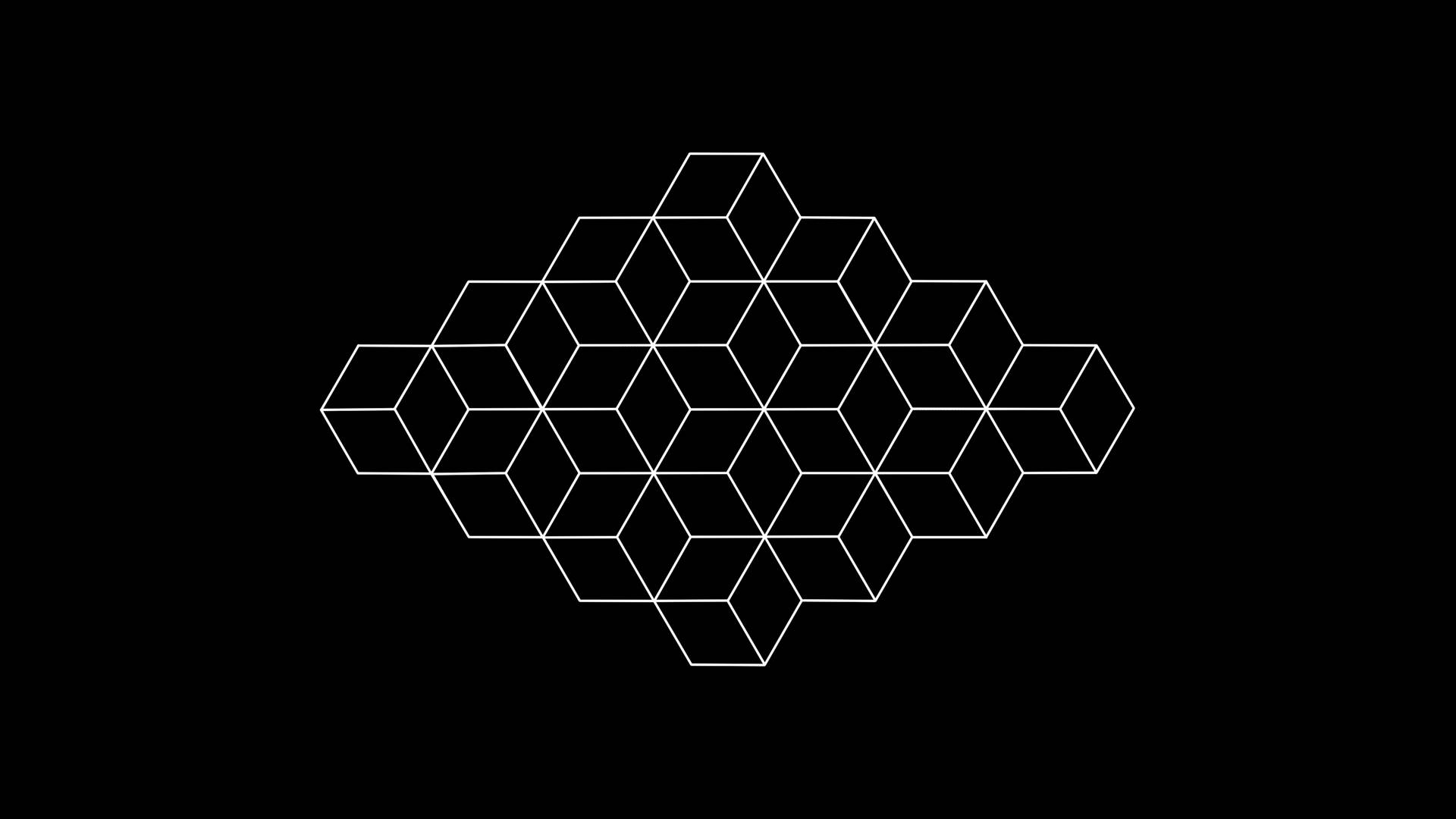 黑色背景上類似雲的白色六邊形圖案 — 3D 壁紙