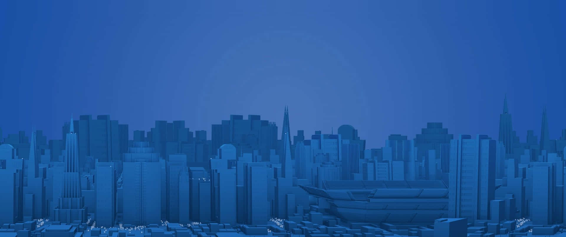 夜間藍色調的城市天際線，建築物燈火通明。 — Roblox 壁紙