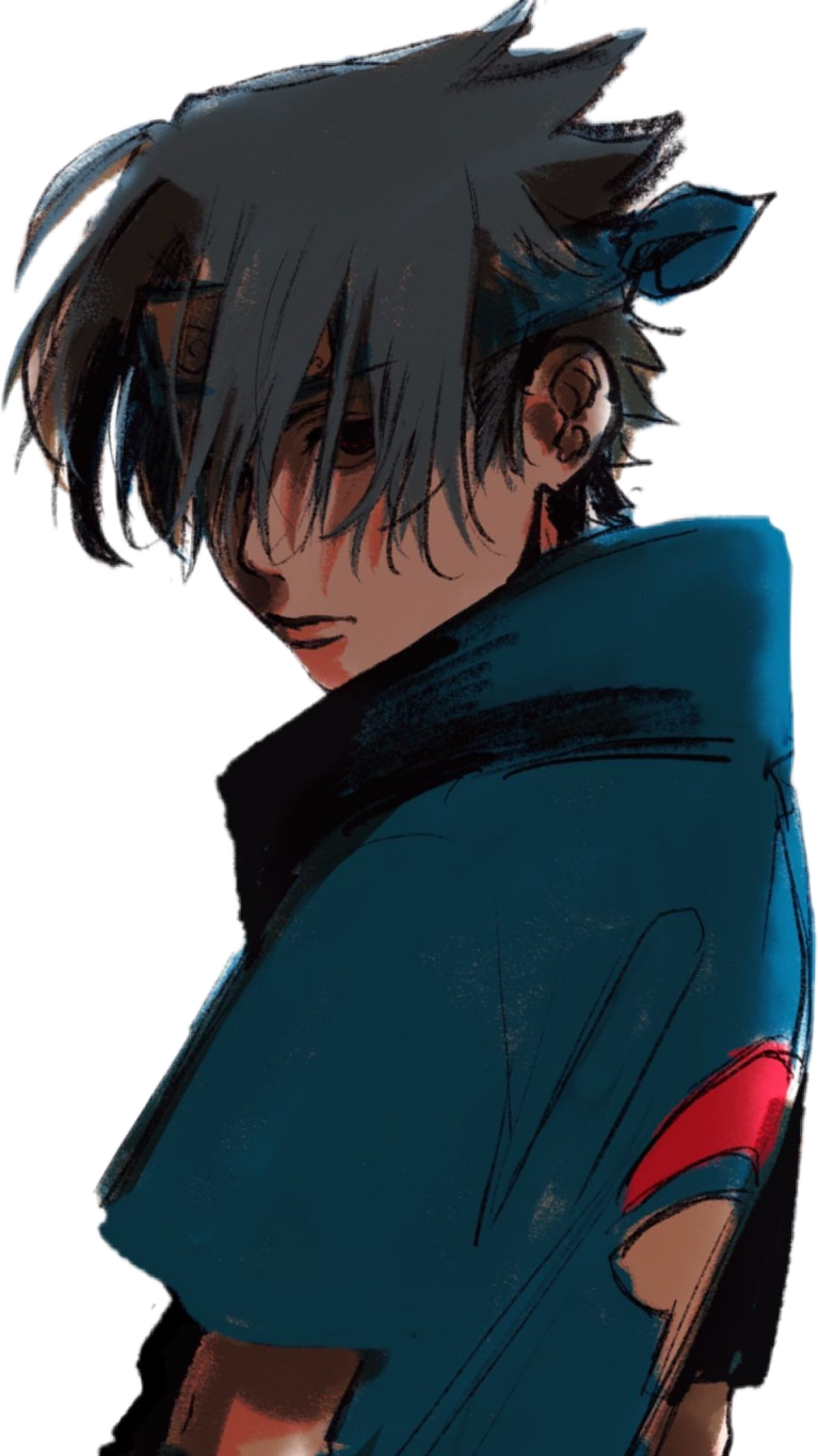 灰色頭髮和藍色外套的動漫角色越過肩膀看。 — Sasuke 壁紙