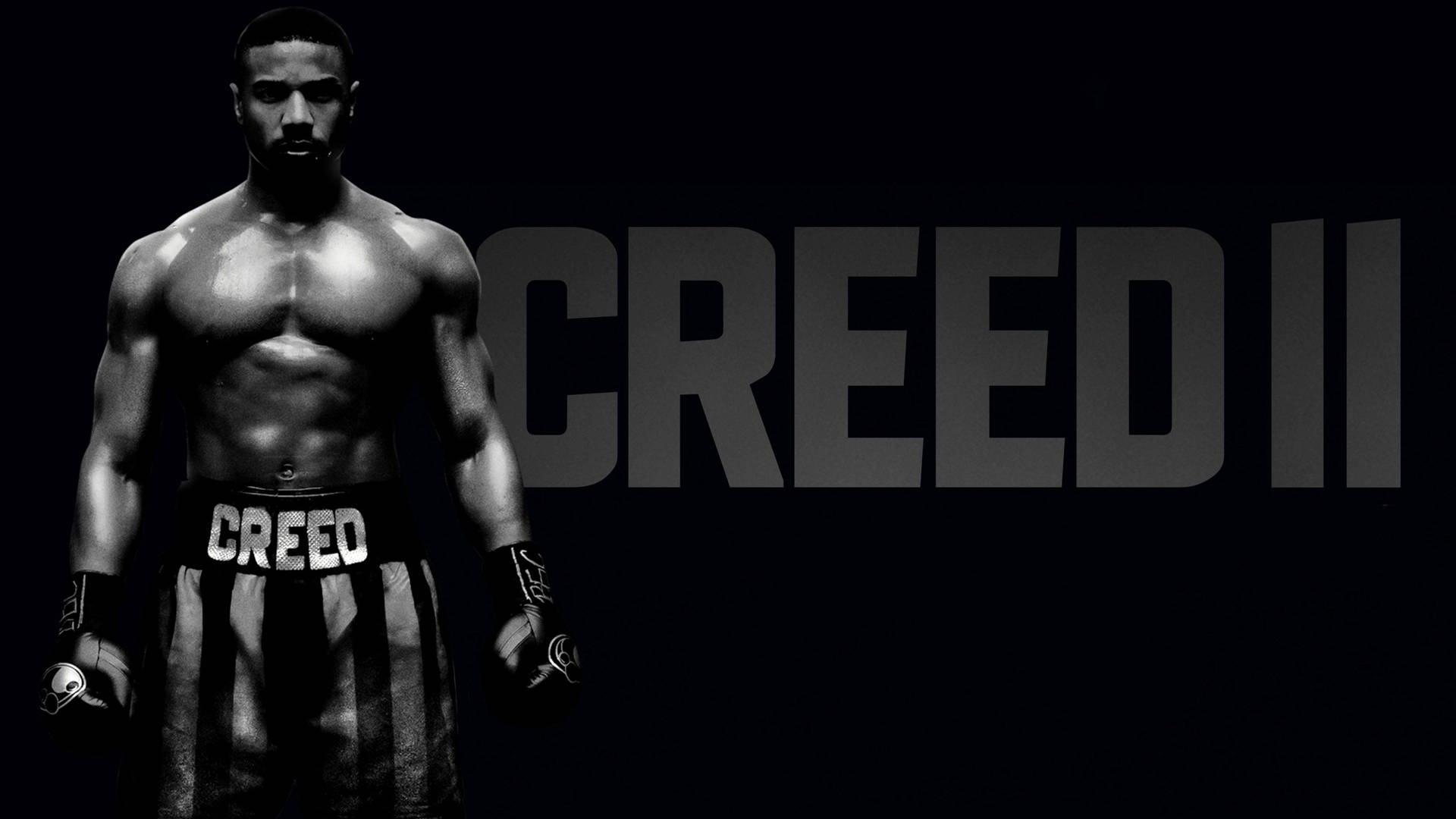 穿著短褲和手套的拳擊手，身後有 'CREED II' 文字。 — Michael B Jordan 壁紙