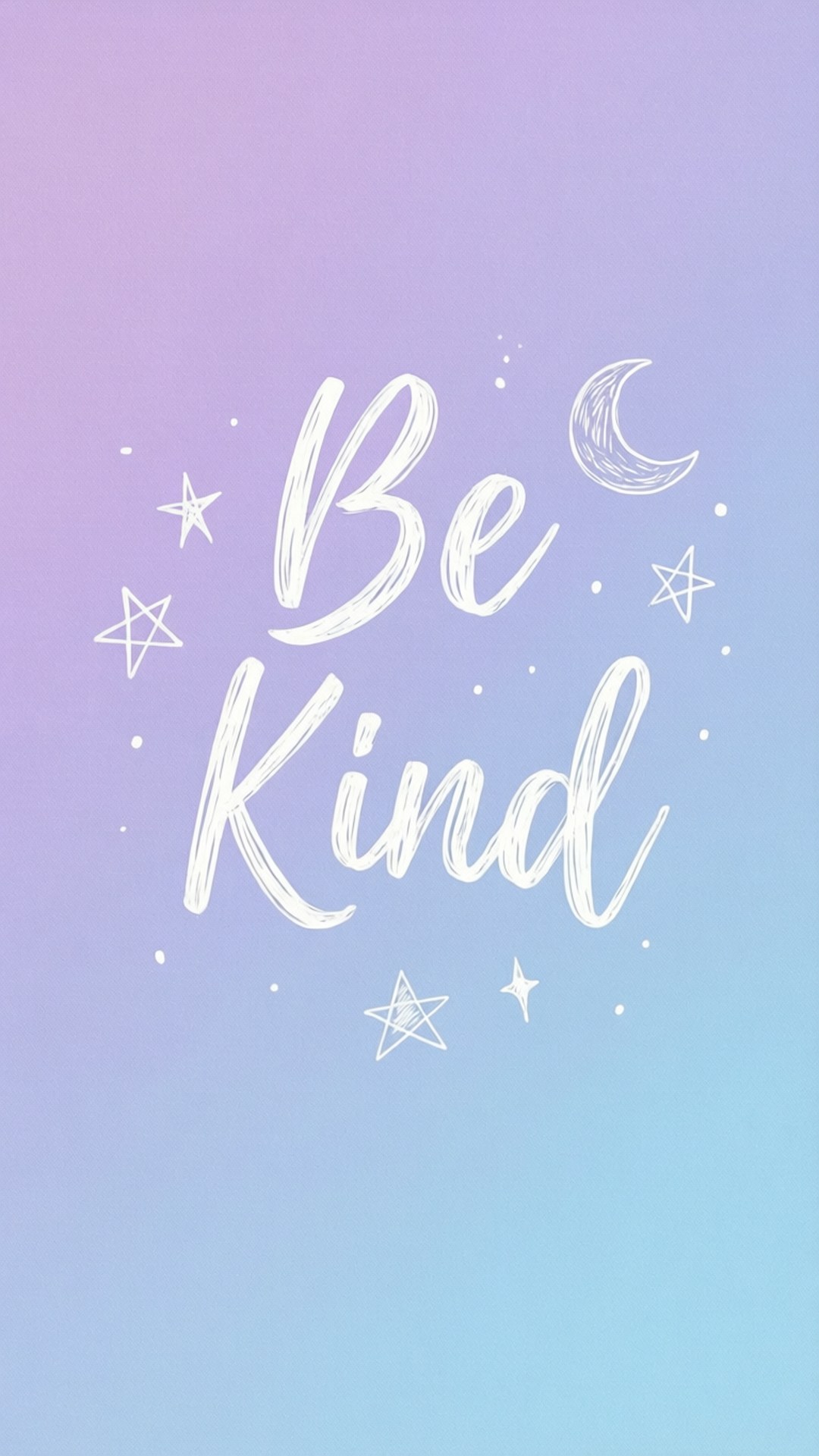 Be Kind Moonlight 壁紙 — 粉彩漸層背景，白色手寫文字寫著「Be Kind」，周圍有星星和彎月。