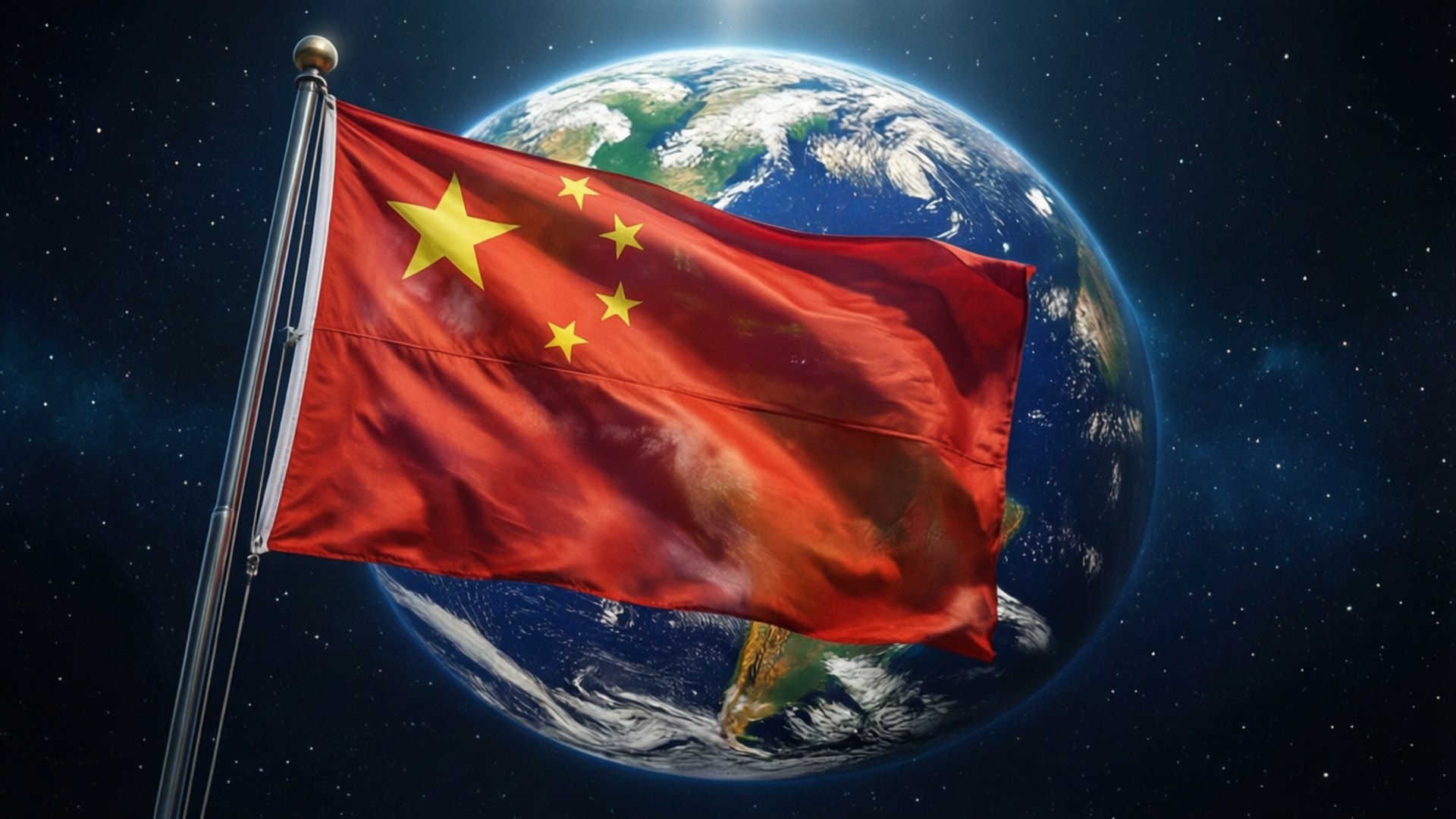 中國國旗在太空中飄揚，地球在星空背景下 — 中國國旗 壁紙