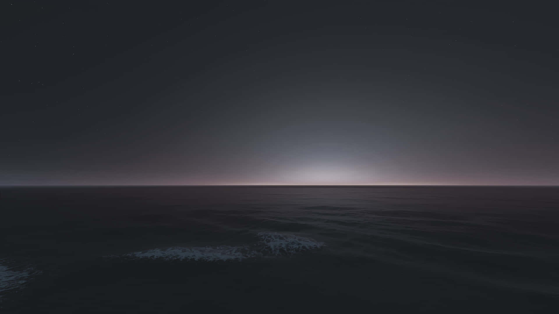  壁紙 — 在星空下，柔和發光的地平線映襯著寧靜的夜晚海洋。