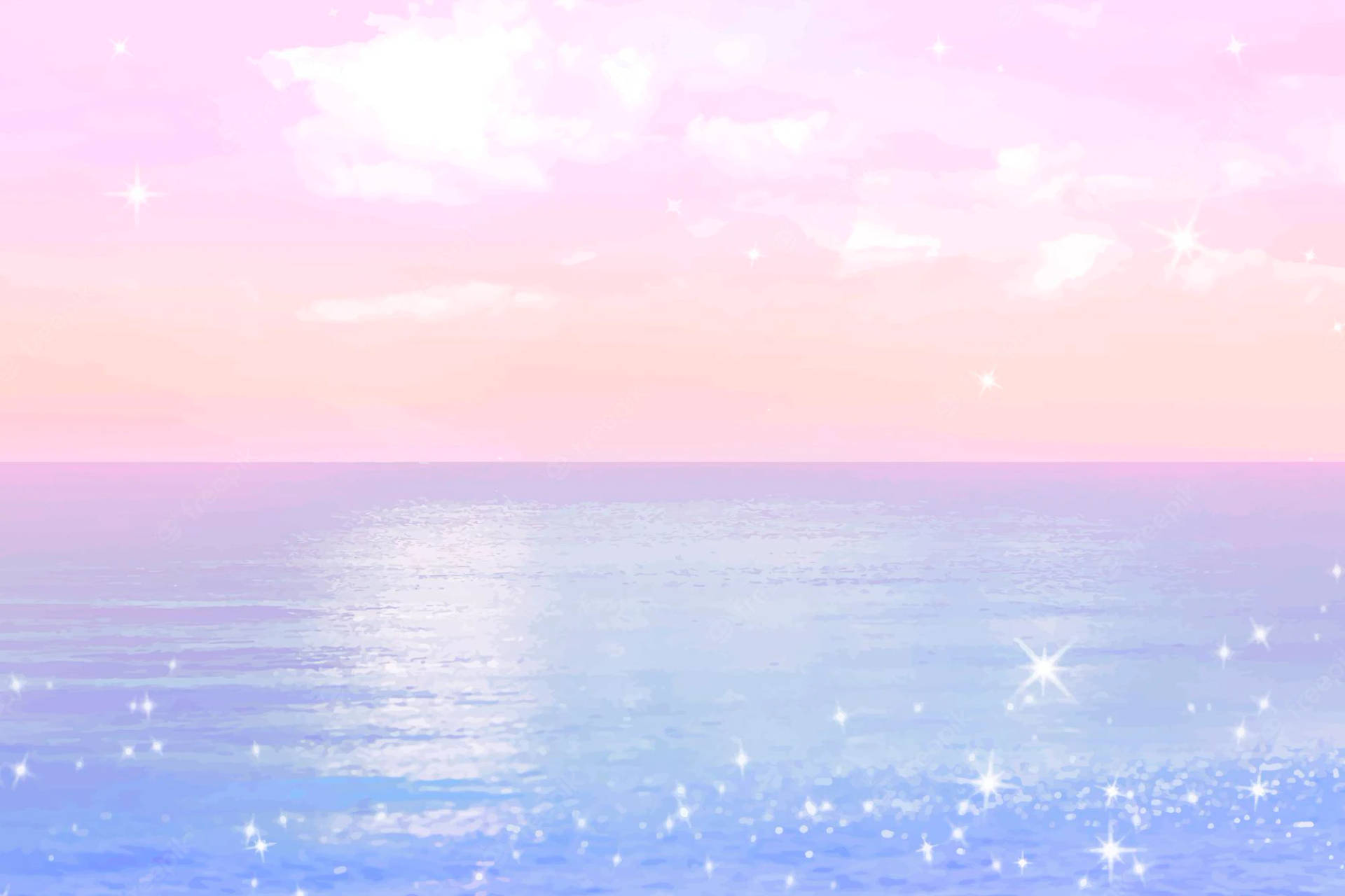 粉紅天空下閃爍星星的粉彩海洋 — Pastel 壁紙