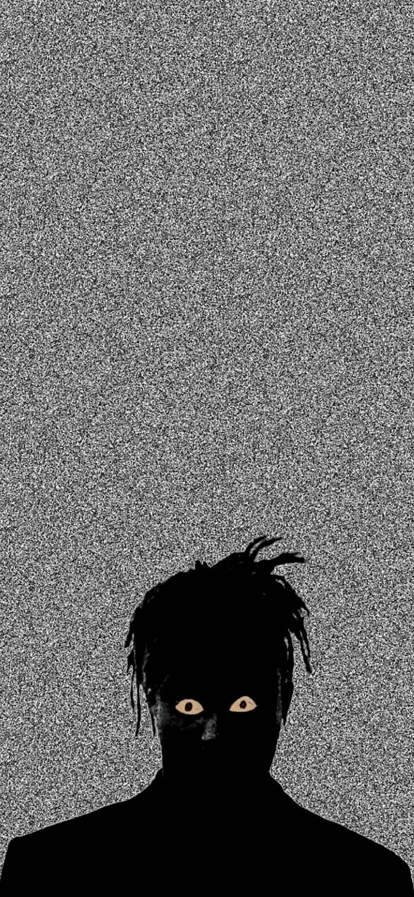 一個人的剪影，眼睛發光，背景為靜態。 — Juice Wrld 壁紙