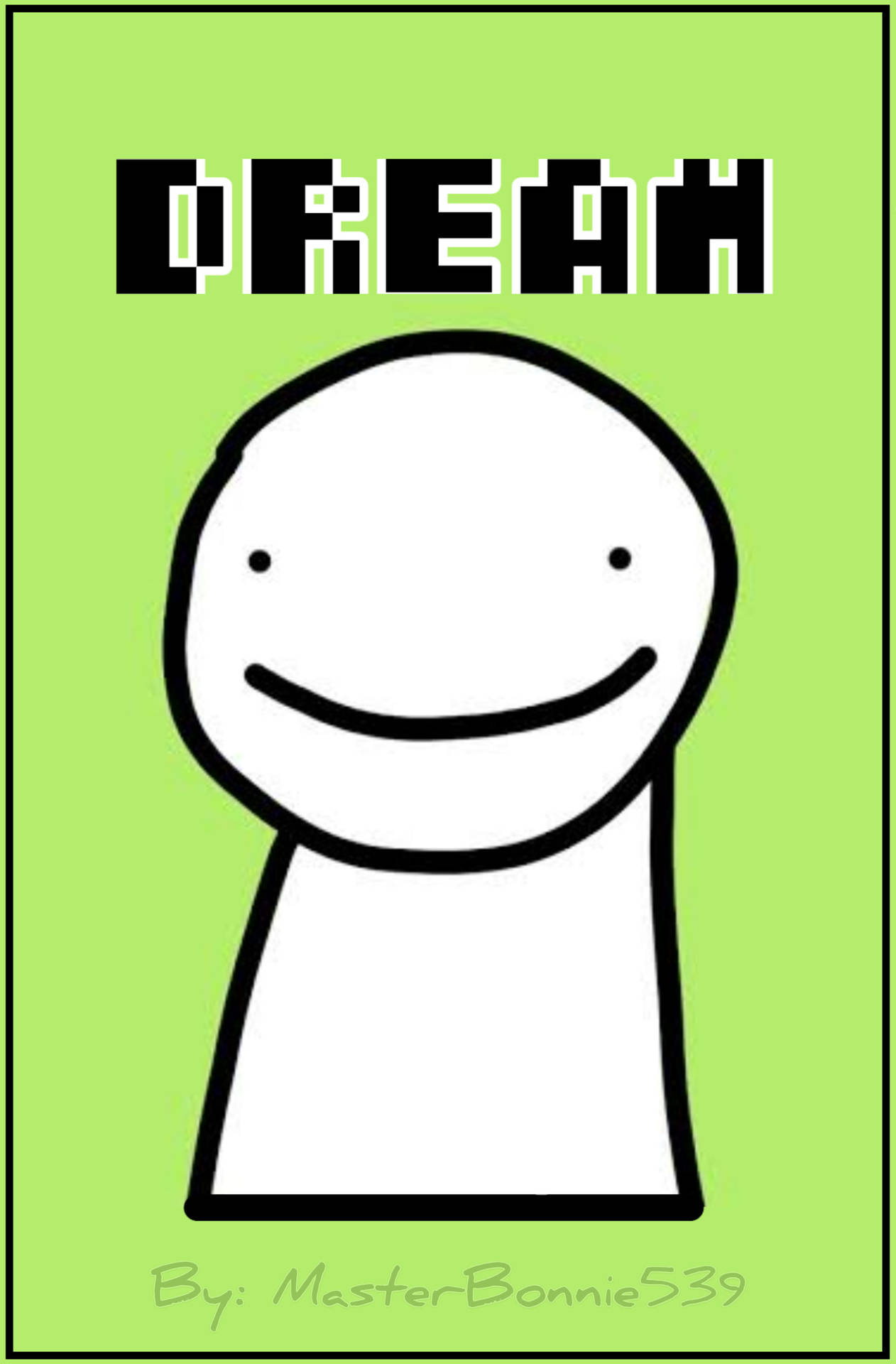 一個極簡的笑臉火柴人，上方有「DREAM」字樣，背景為綠色。 — 我的世界 夢境 壁紙